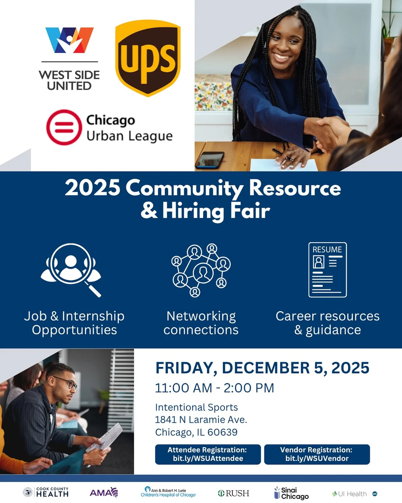 West Side United is teaming up with @thechiurbanleague for a Career and Resource Fair on Friday, December 5, from 11 to 2 at Intentional Sports.&nbsp;

Meet potential employers, learn about new opportunities and network to make your next career move.