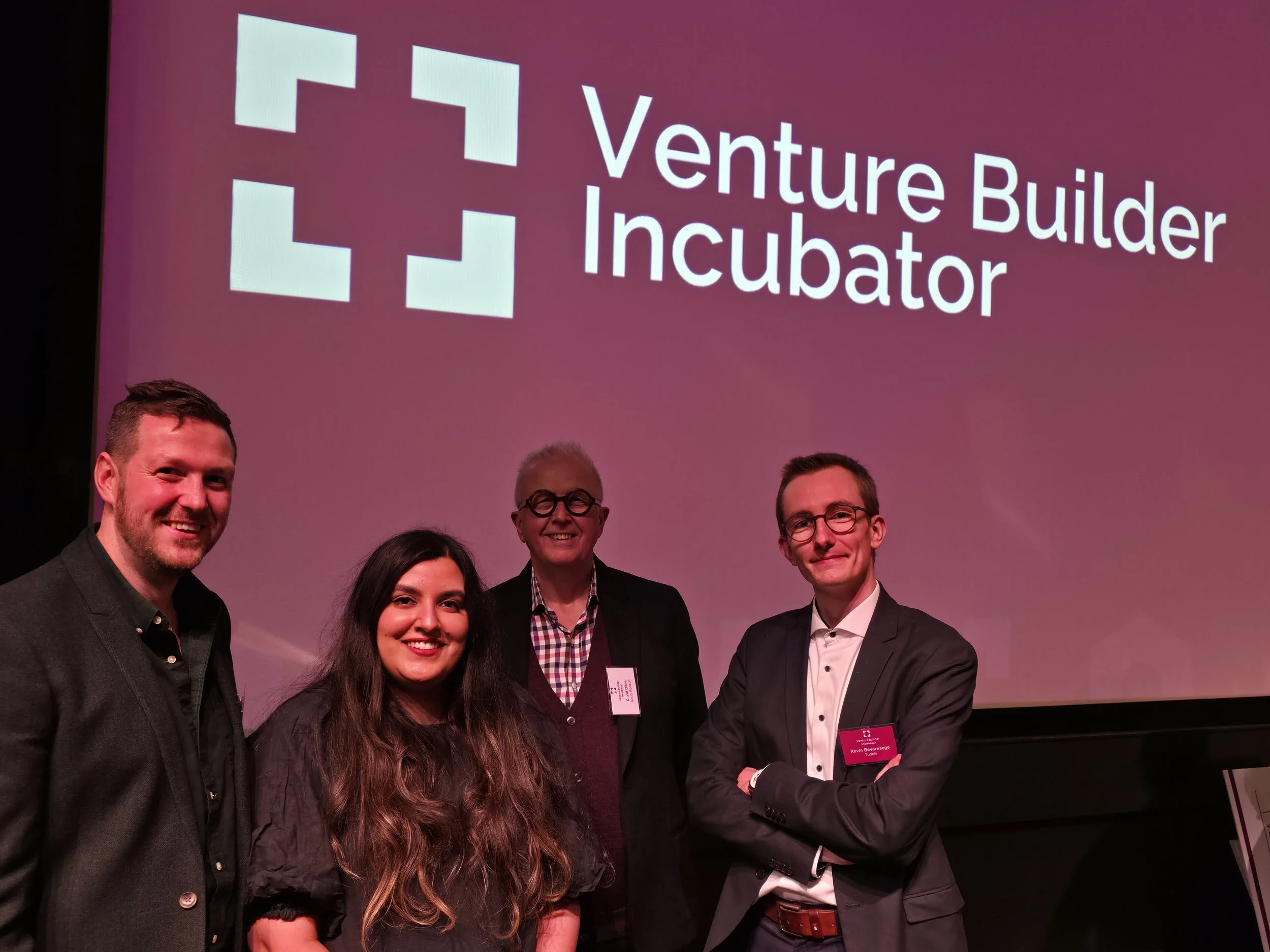 TUDELs founders Dr Ian Hope and Dr Kevin Bevernaege at Venture Builder Incubator Showcase, The University of Edinburgh