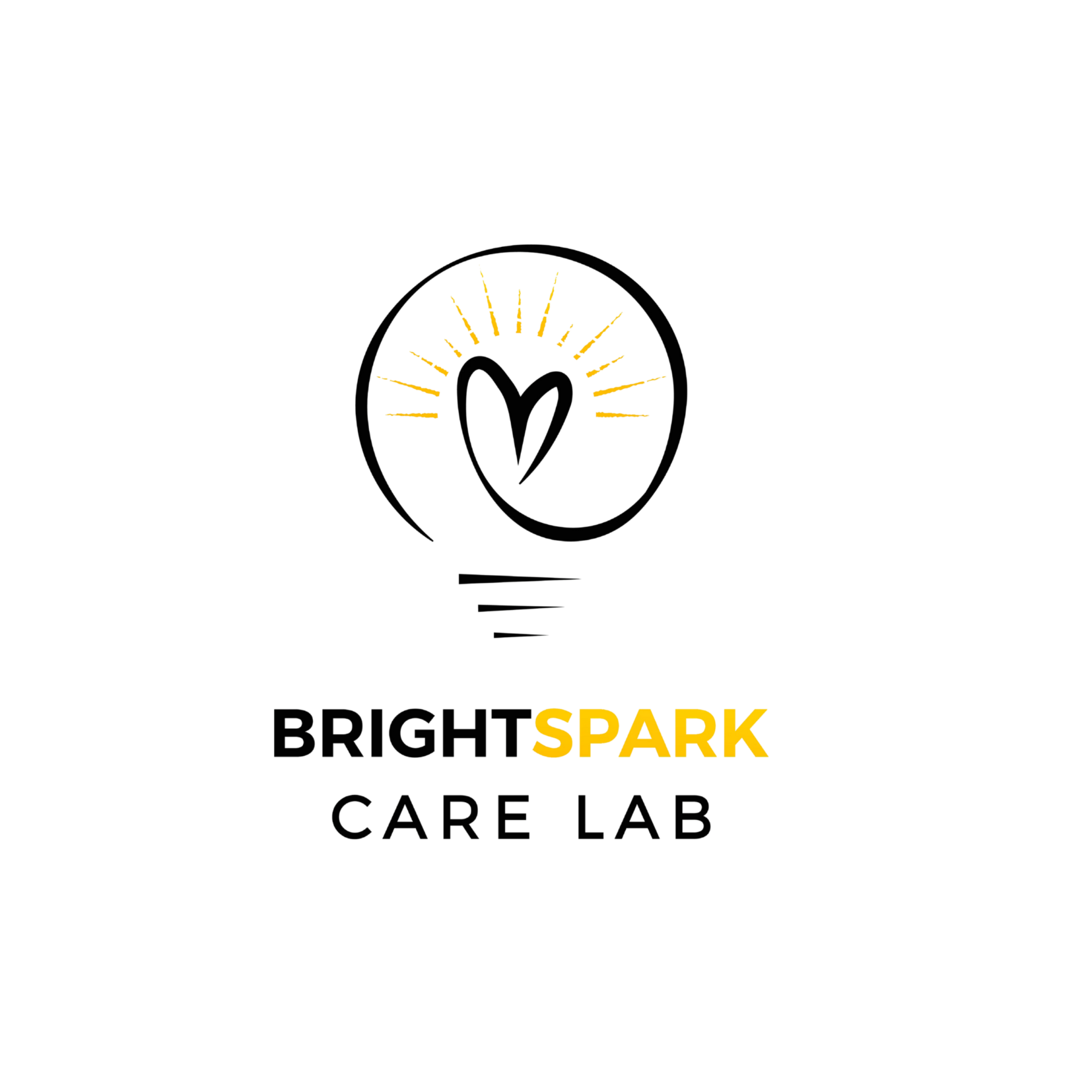 Logo for Bright Spark Care Lab featuring a sunburst design within a circle and the text 'Bright Spark Care Lab' with the word 'Spark' highlighted in yellow.