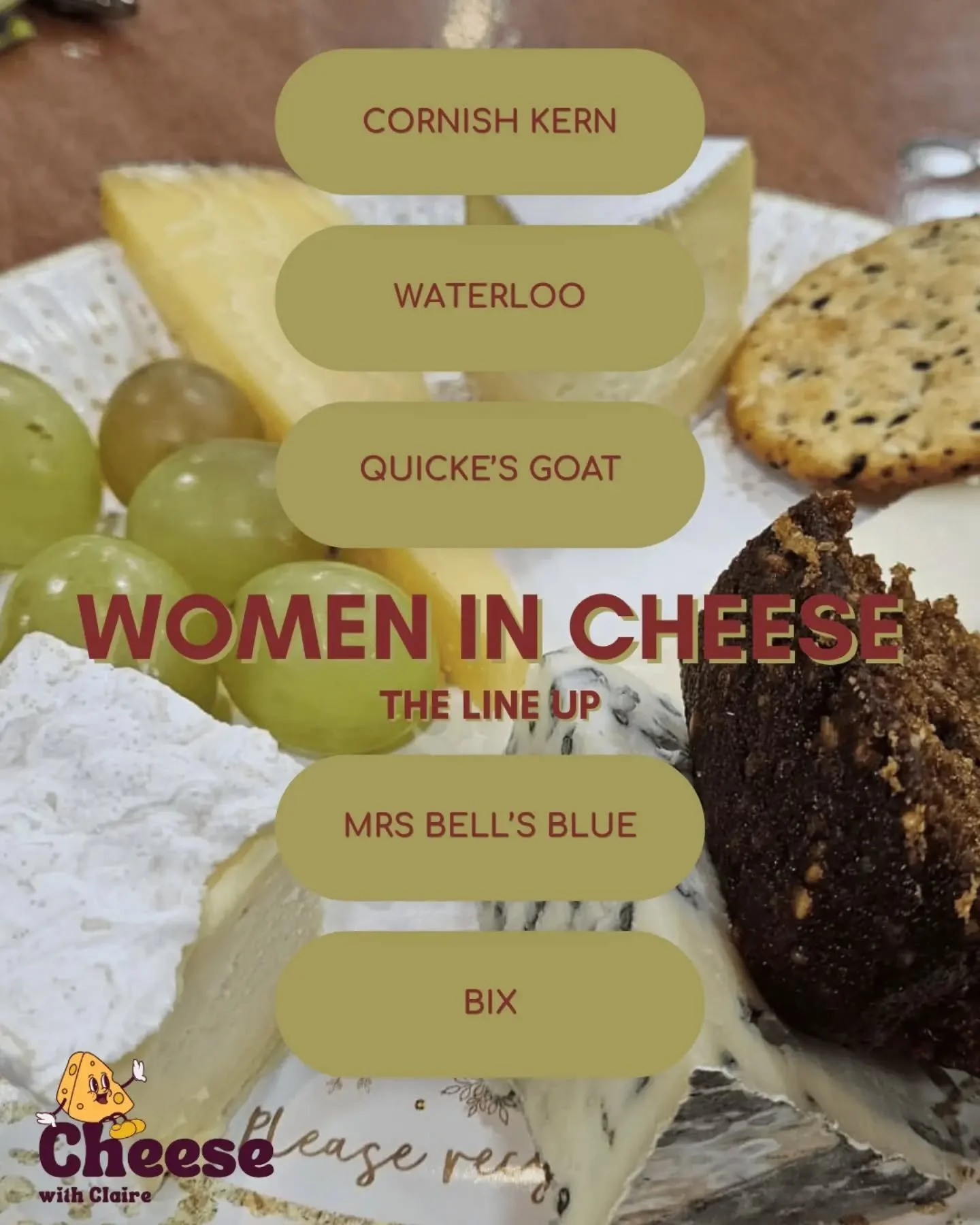 If you came to our fantastic event last week, here are all the cheeses you enjoyed. 

If you didn't come, areal this line up for your next cheeseboard!

Remember all my event cheeseboards are on my website to download - cheese with Claire dot co dot 