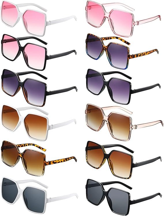12 Pairs Square Oversized Sunglasses Shades Retro Square Sunglasses for Women Trendy