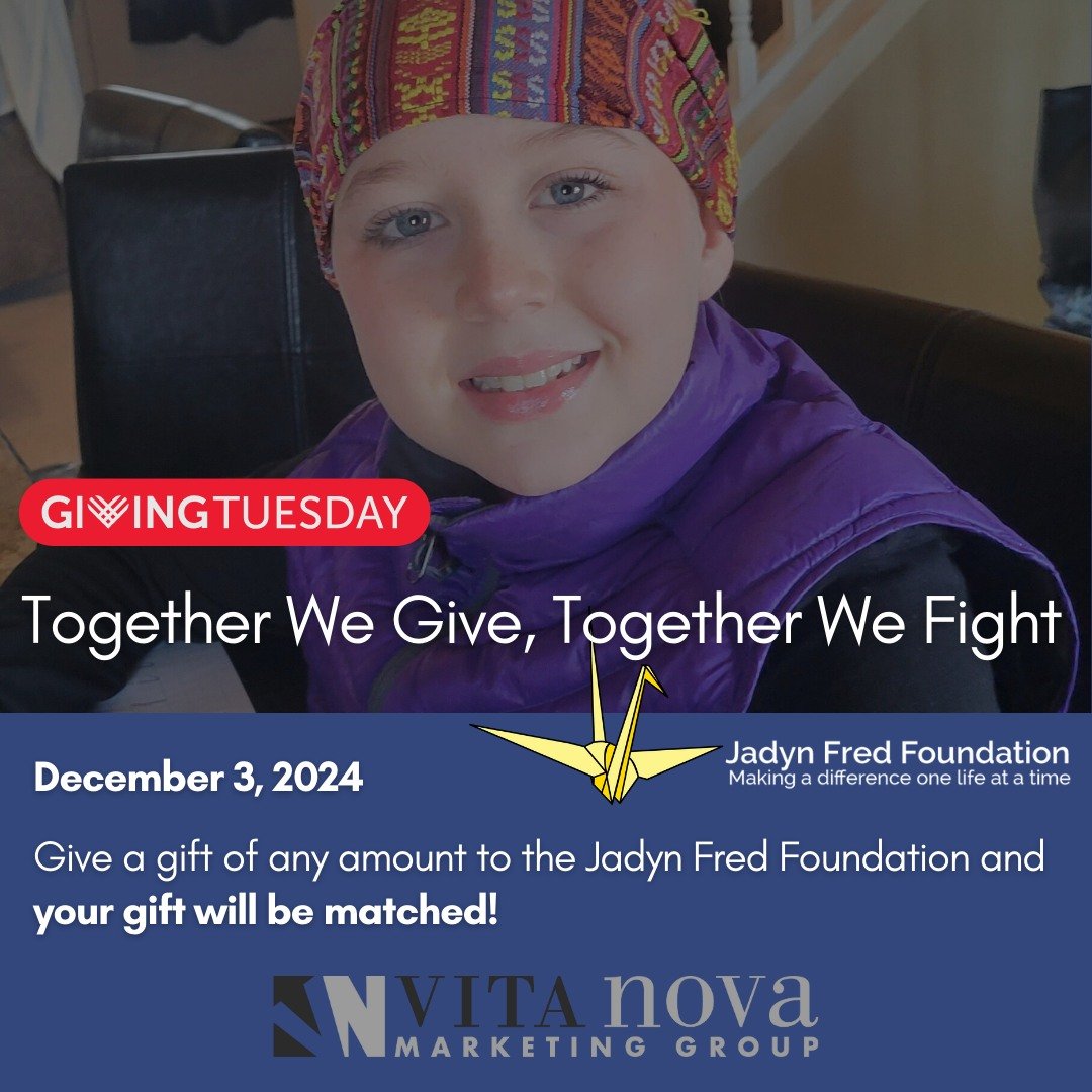💛 Your generosity goes twice as far!

For Giving Tuesday, @vitanovamarketing is matching every donation made to the Jadyn Fred Foundation, up to $1,000! Your $50 becomes $100. Your $100 becomes $200 💛

Every dollar you give supports children and fa