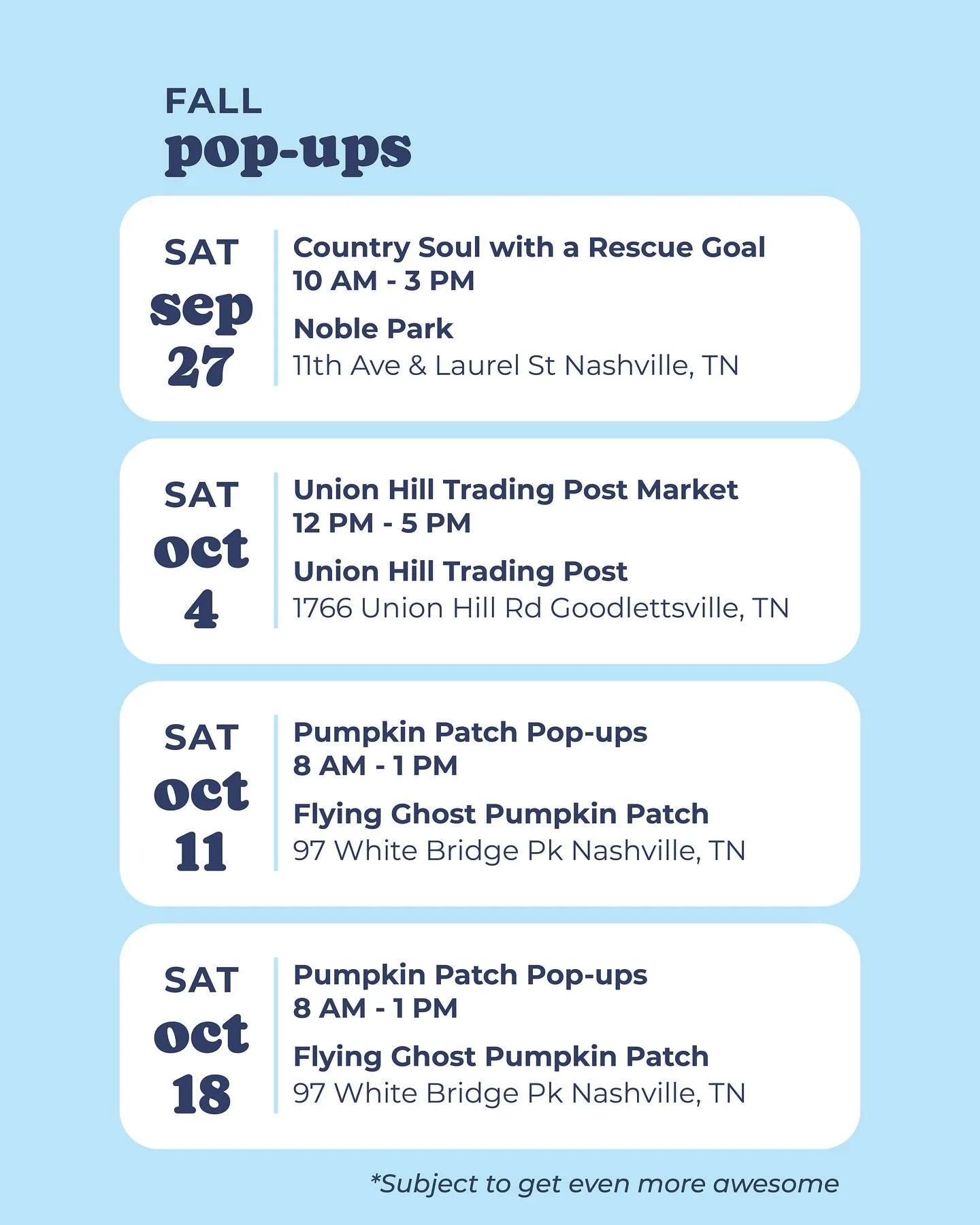 We&rsquo;re offering unique shoot setups for all of our fall pop-up locations so no reason you can&rsquo;t come to multiple. 

Can&rsquo;t think of a better way to serve this community! Thank you for an amazing summer and we can&rsquo;t wait to get c