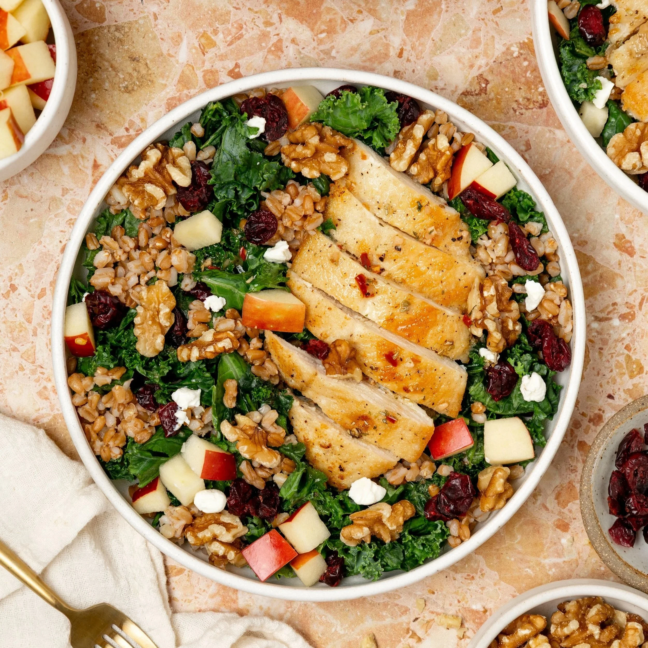 Apple, Walnut, &amp; Chicken Grain Bowls