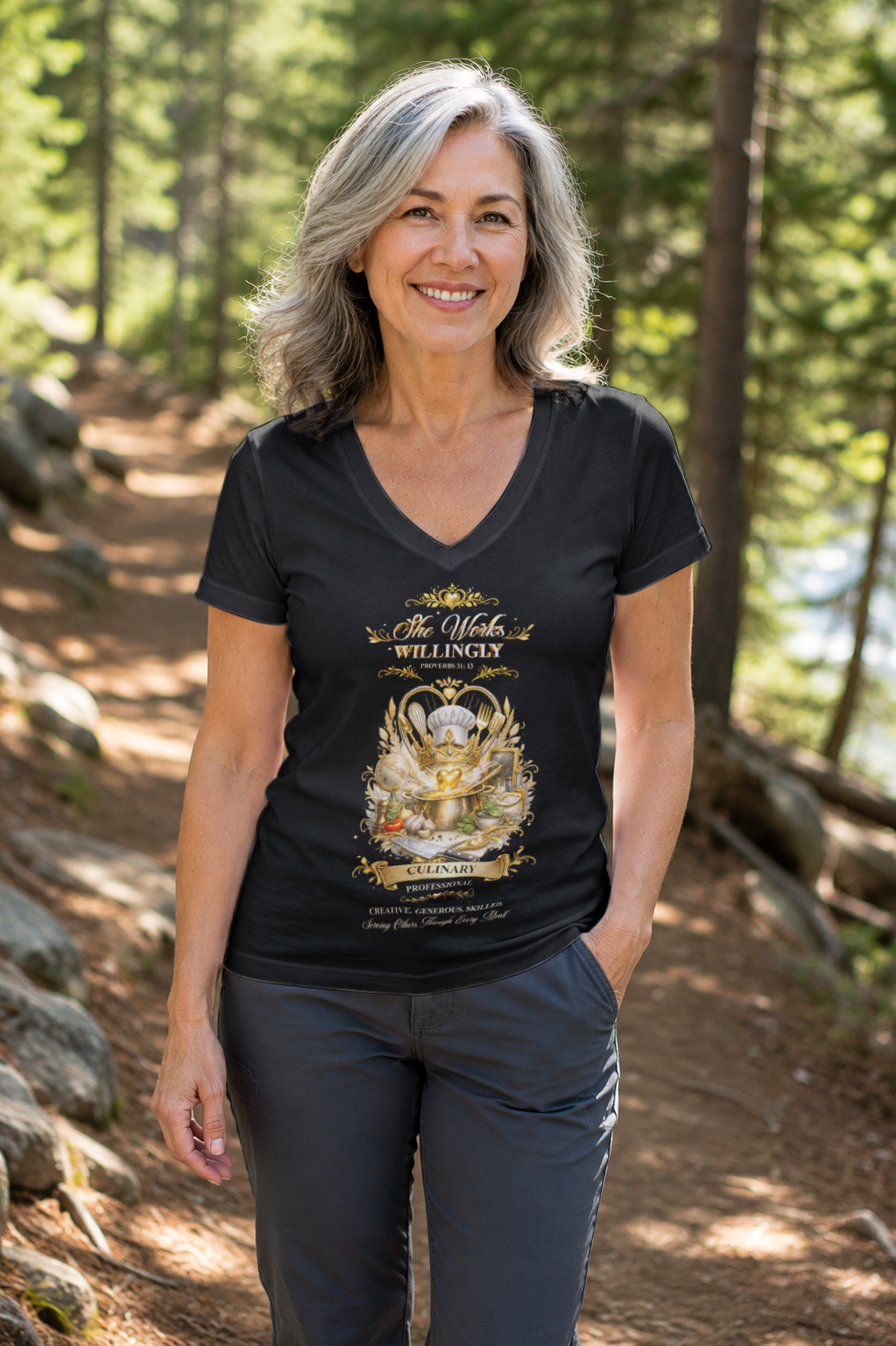 She Works Willingly -Culinary Professional-T-Shirt