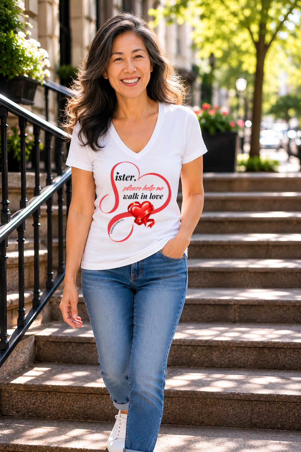 Love like Christ—with help along the way.

This Christian t shirt from GoForthGospel features the heartfelt message:

“Sister, Please Help Me Walk in Love”

Inspired by Ephesians 5:2, this Bible verse shirt is a reminder that walking in love is a dai
