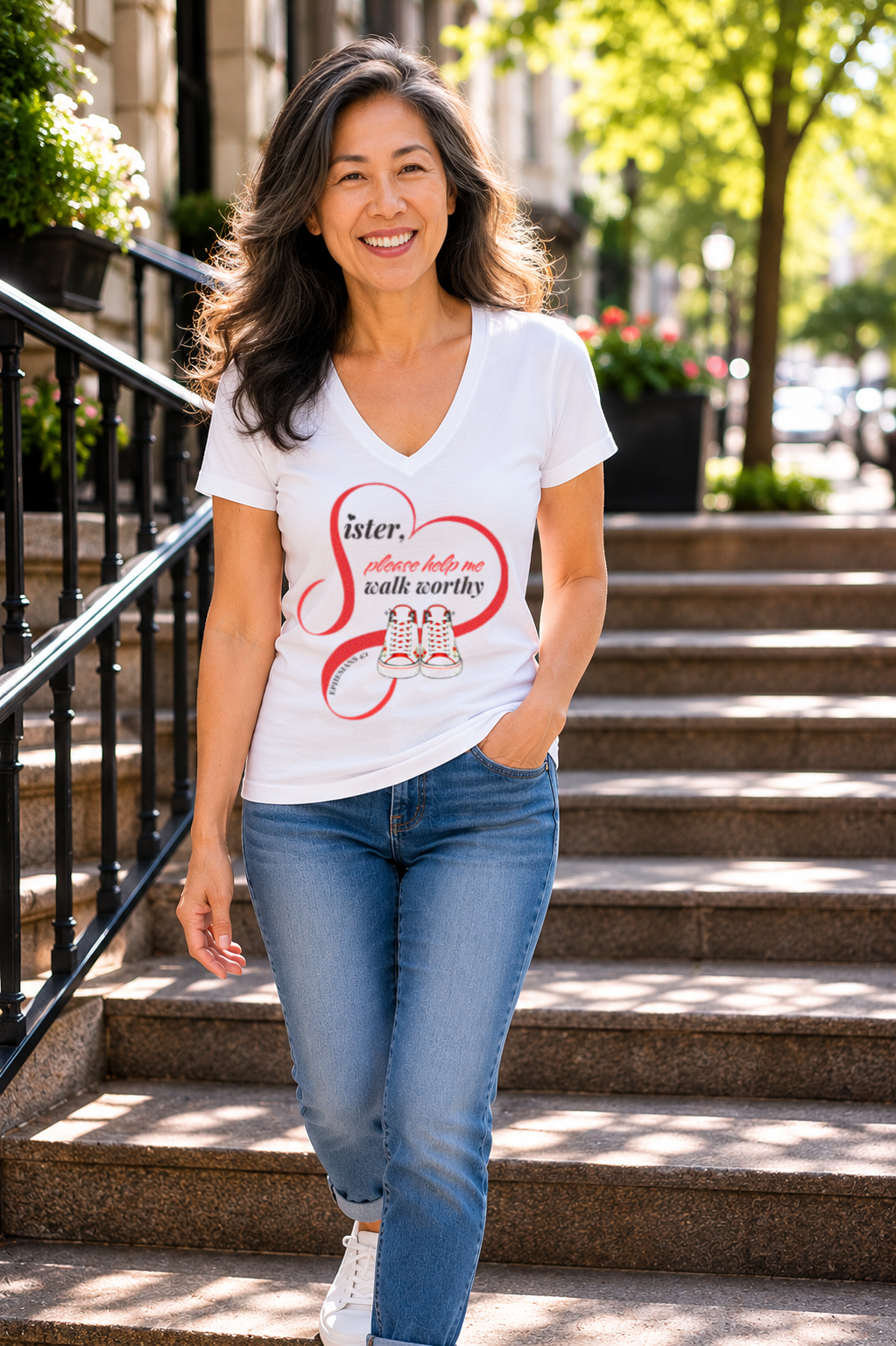 Walk in your calling—with support. 

This Christian t shirt from GoForthGospel features the meaningful message:

“Sister, Please Help Me Walk Worthy”

Inspired by Ephesians 4:1, this Bible verse shirt is a reminder that we are called to live a life t