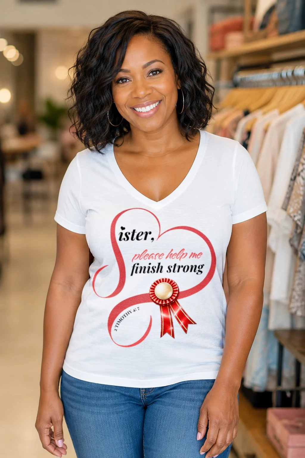 Run your race. Keep the faith. Finish strong.

This Christian t shirt from GoForthGospel features the powerful message:

“Sister, Please Help Me Finish Strong”

Inspired by 2 Timothy 4:7, this Bible verse shirt is a reminder that the journey of faith