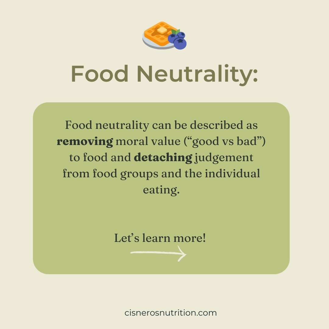 &quot;No food has all nutrients, which is why variety in nutrition is recommended!&quot; 🍉🥐🍳

Food Neutrality is a concept that challenges the moral value of food choices. This concept promotes a positive relationship with food and includes using 