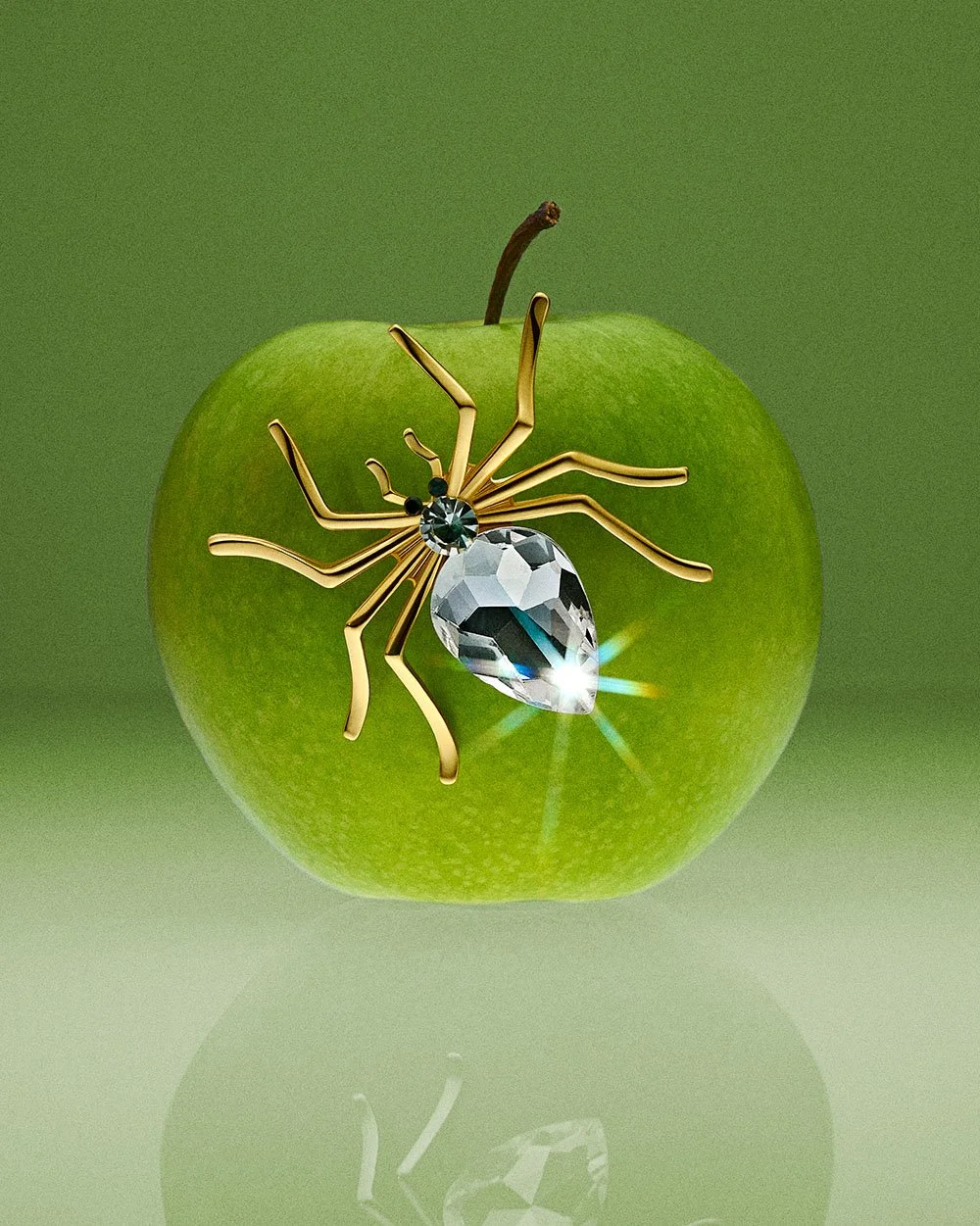 Diamond gold spider jewelry green apple 0202.jpg