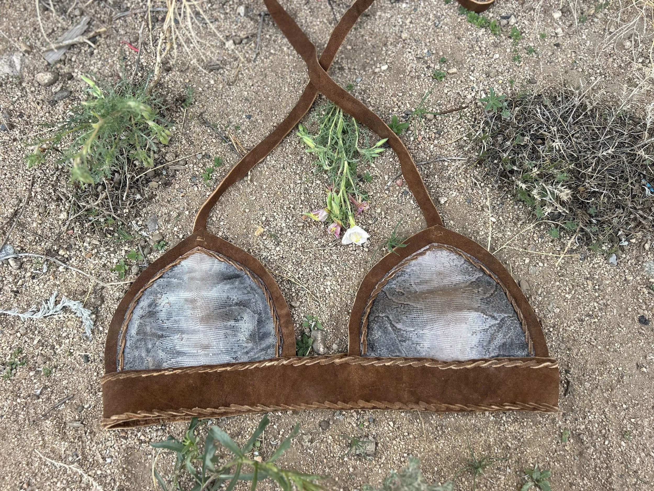 Buckskin + Iguana leather Bikini Top