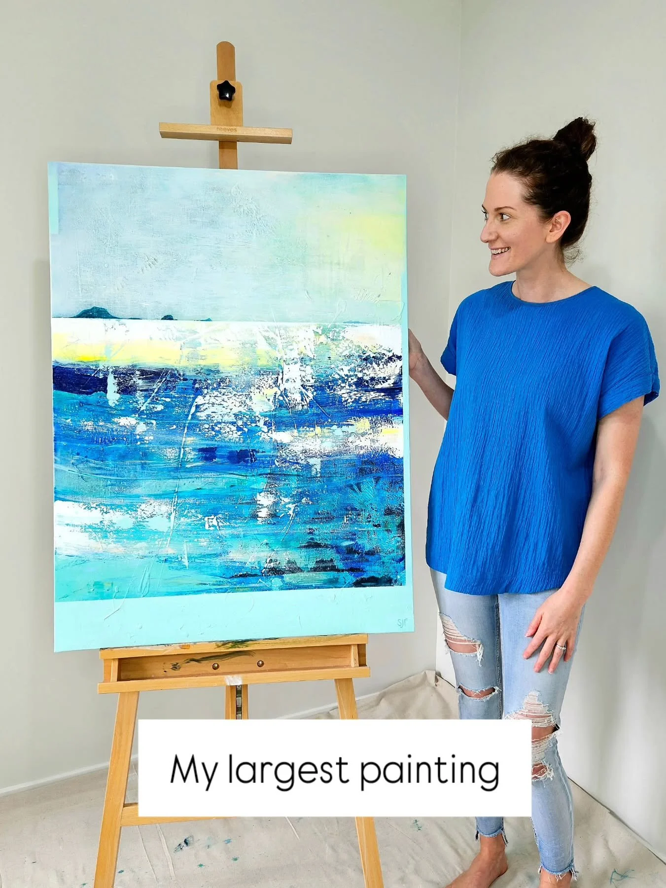 Day 17: 'Largest painting' 
#21daysinmyartworld26 by @taraleaver

All At Sea is inspired by the shifting light and layered hues of the ocean. It captures the energy and rhythm of the sea. Through texture and fluid marks, I aimed to reflect both the c