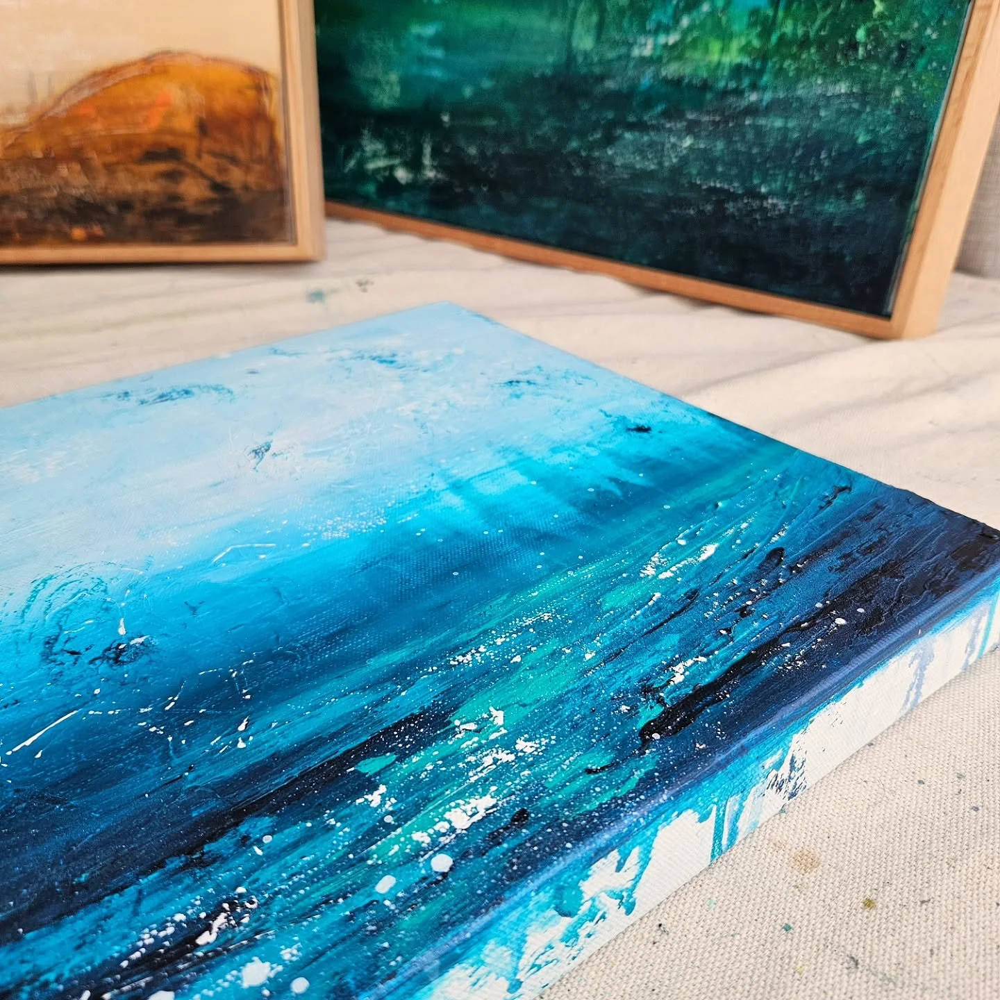 Progress on some new paintings for the Tauranga Art Show in August 💙💚🧡

#artshowsacrossaotearoa #abstractlandscapes #nzartist