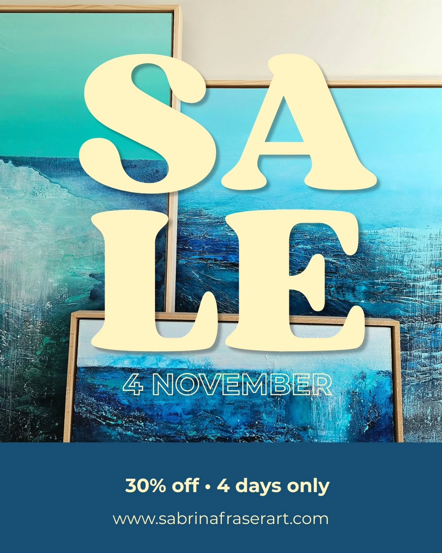 After 2 years, I'm having a Studio sale 🎉

✨️ 30% off all originals 
✨️ 35% off for Studio List subscribers 

I'm making space for new work, new ideas, and what's coming next. 

It starts on:
✨️ 4th Nov for everyone
✨️ 3rd Nov for subscribers
✨️ For