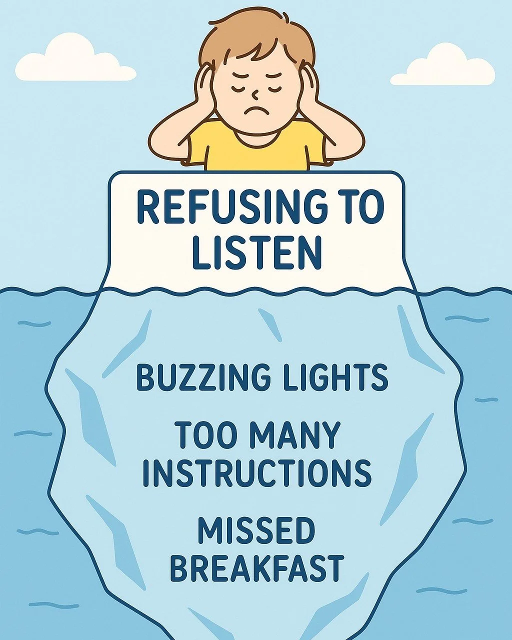 Fun fact: The &ldquo;behavior iceberg&rdquo; isn&rsquo;t just a graphic &mdash; it&rsquo;s a lifeline. What you see (meltdowns, shutdowns, refusals) is just the tip. Underneath? Hunger, sensory overload, anxiety, confusion. Before correcting, get cur