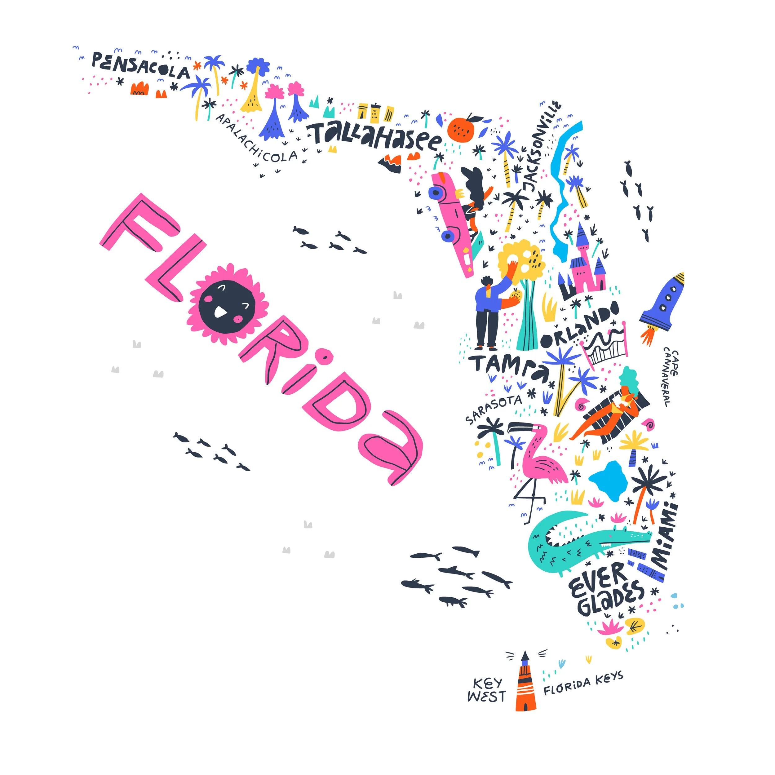 Illustrated map of Florida highlighting major cities