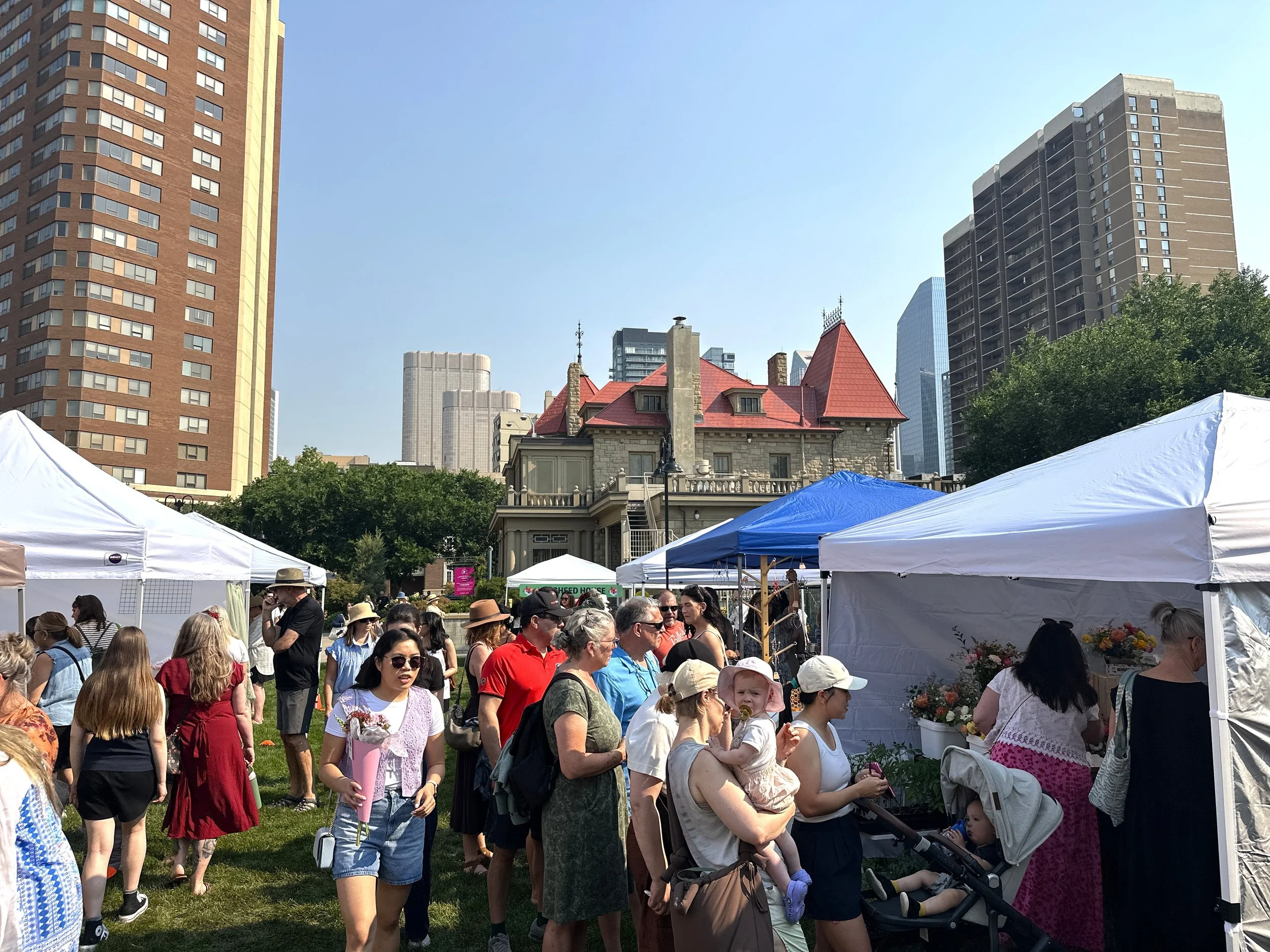 Busy flower market in progress at Lougheed House
