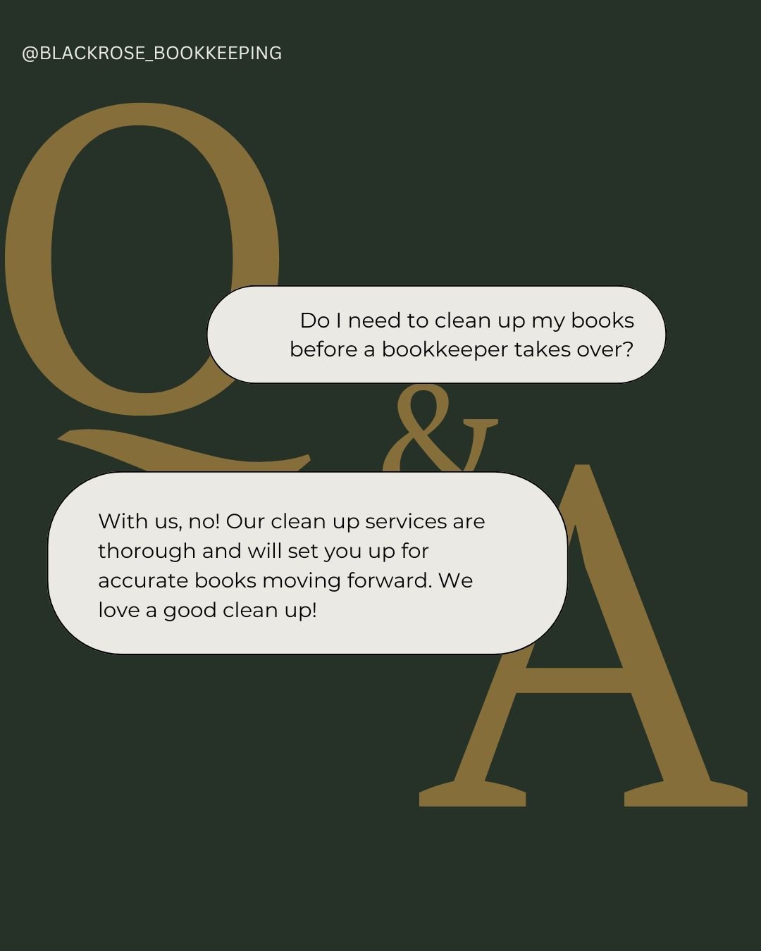 We love a good clean up service! I you are behind on your books it can be super overwhelming and that's why we offer a clean up service. We love this because get to know your books and build them to your specific needs. If you are interested in a cle