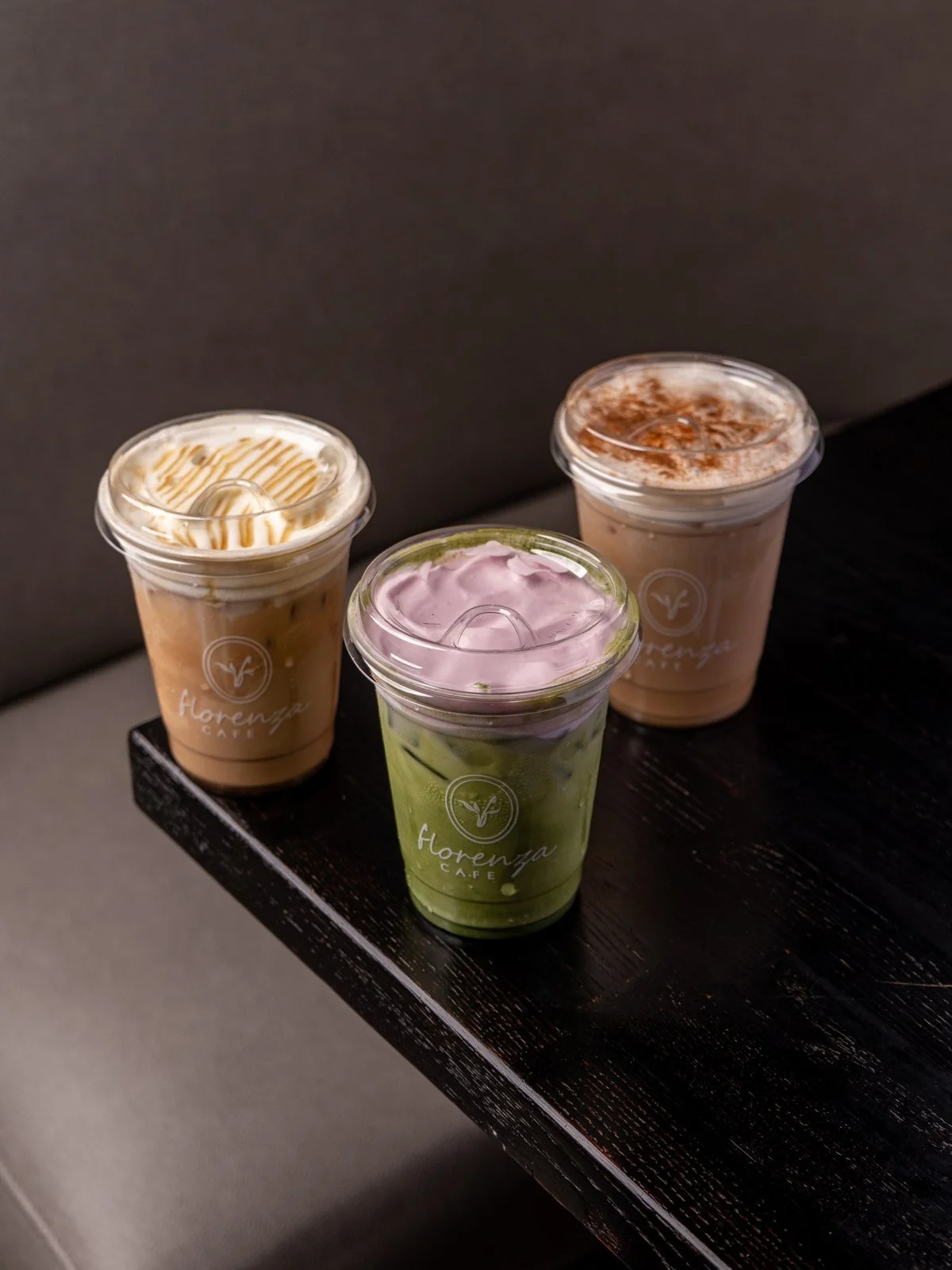 Three Florenza café drinks topped with cold foam