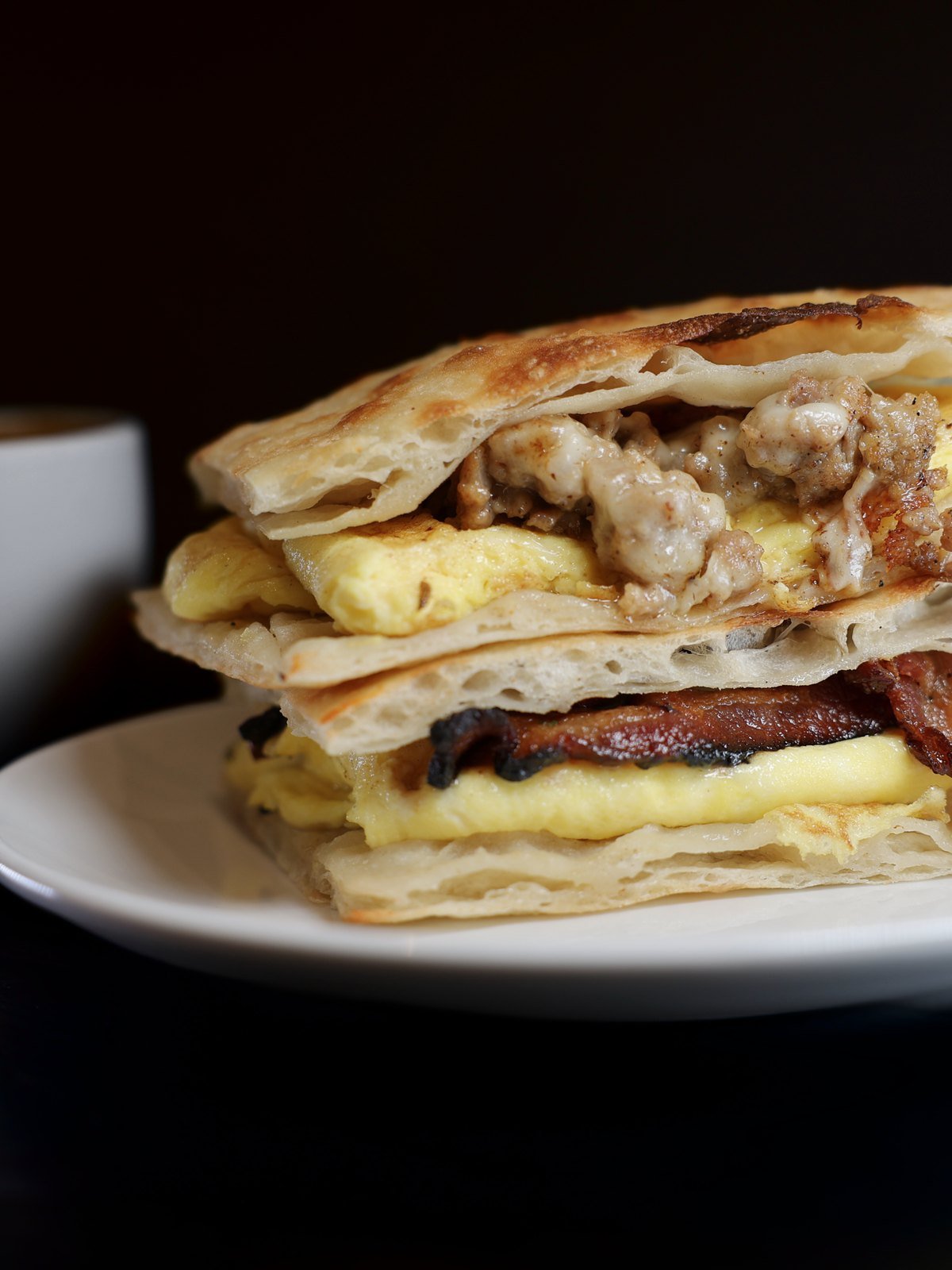 Sausage, egg and cheese breakfast panini at Florenza in East Boston