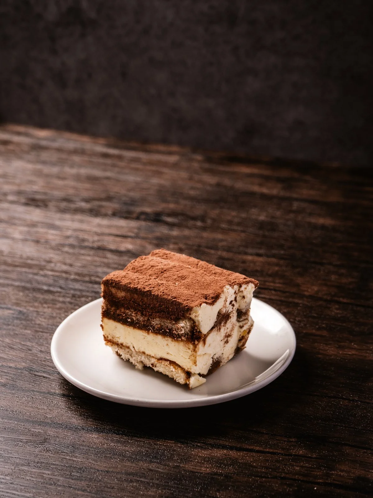 Slice of tiramisu on a plate