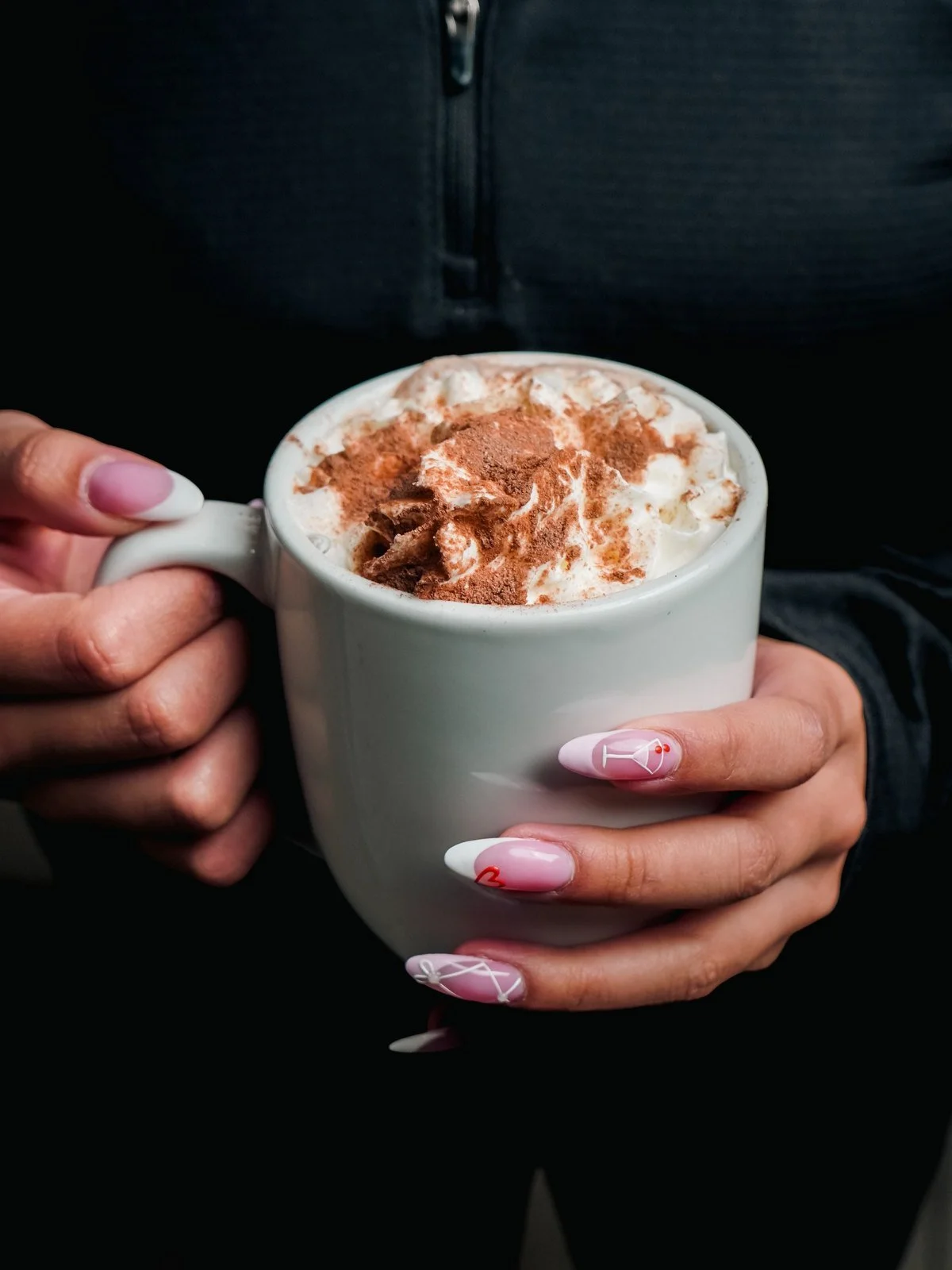 Hot chocolate topped with whipped cream