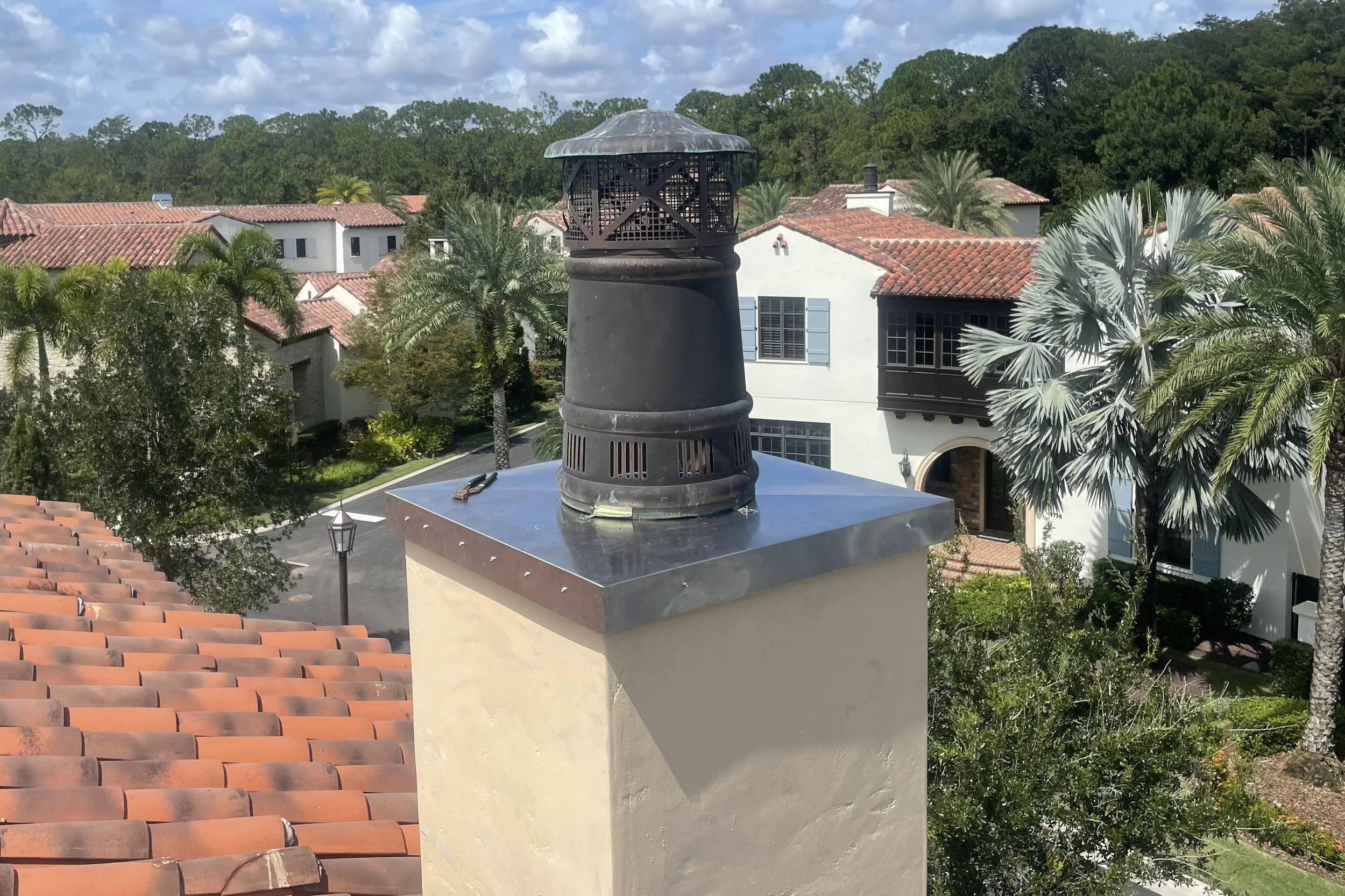 Chimney cap replacement during chimney leak repair in winter park florida