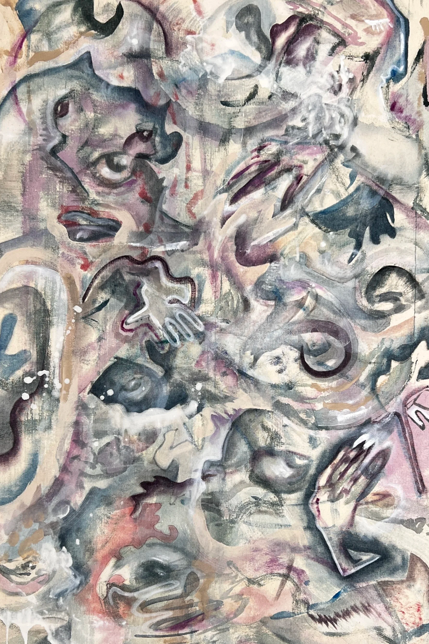LKNG & LSTNNG 2, acrylic on raw canvas, 36in x 26in, 2024