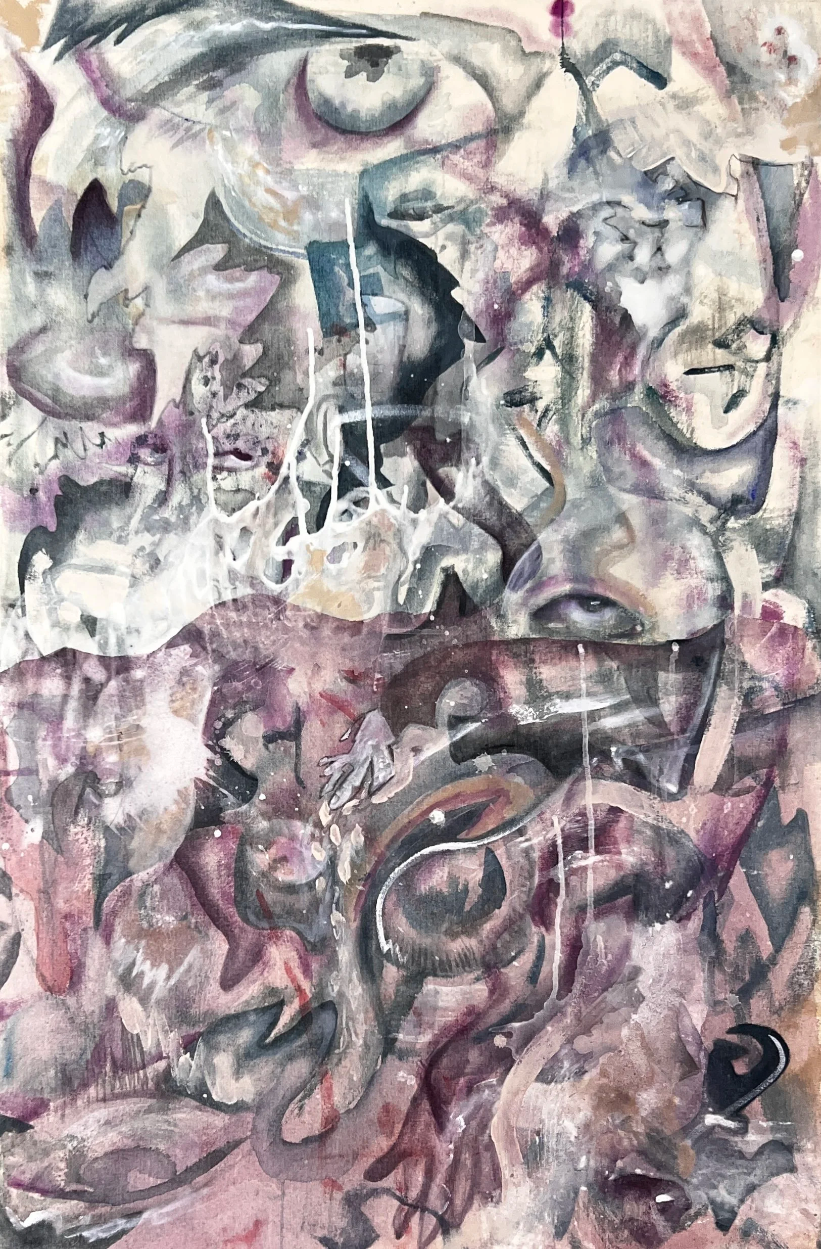 LKNG & LSTNNG 1, acrylic on raw canvas, 36in x 26in, 2024