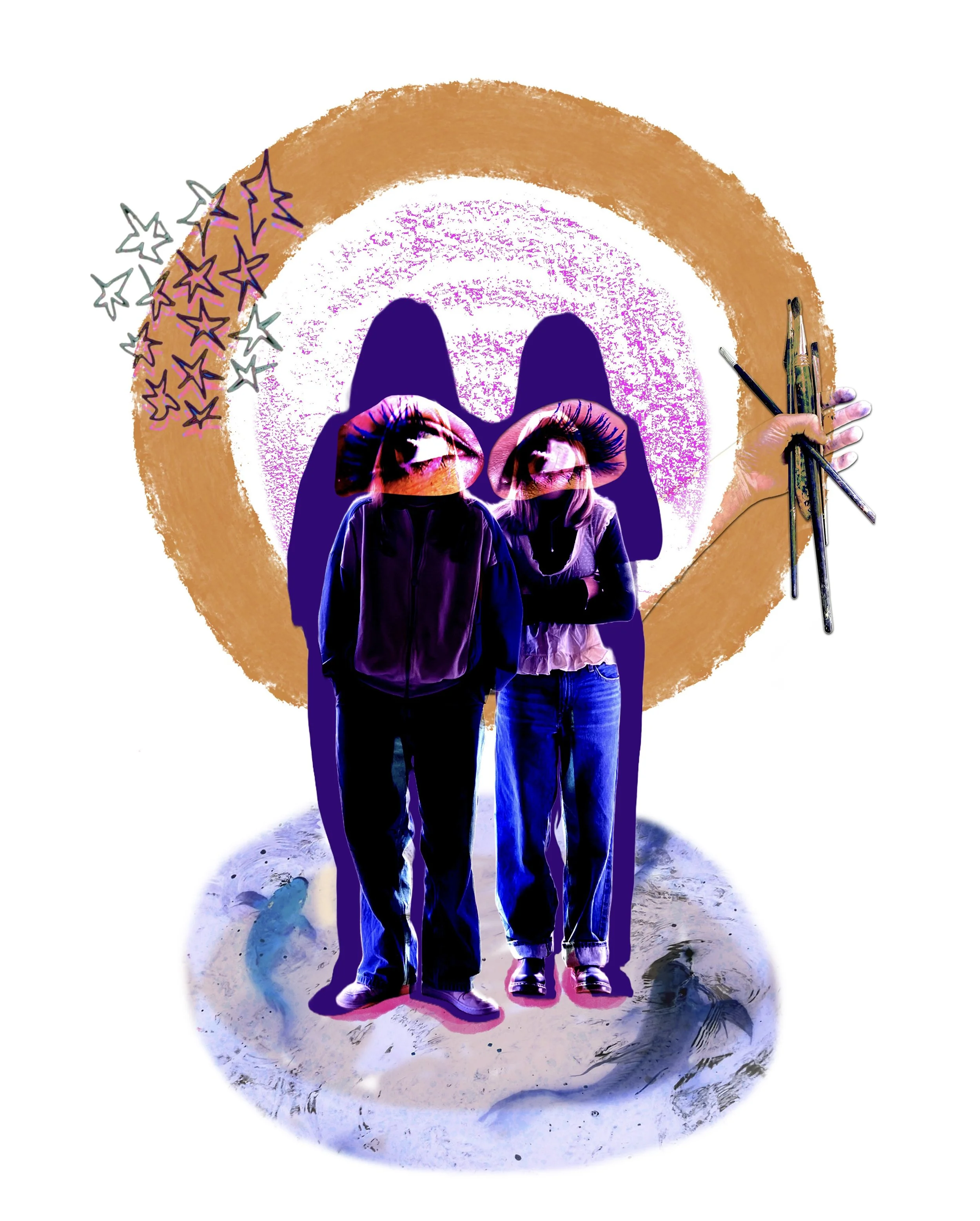 Looking Back, Photoshop, found photographs, scanned sketches, 2024
