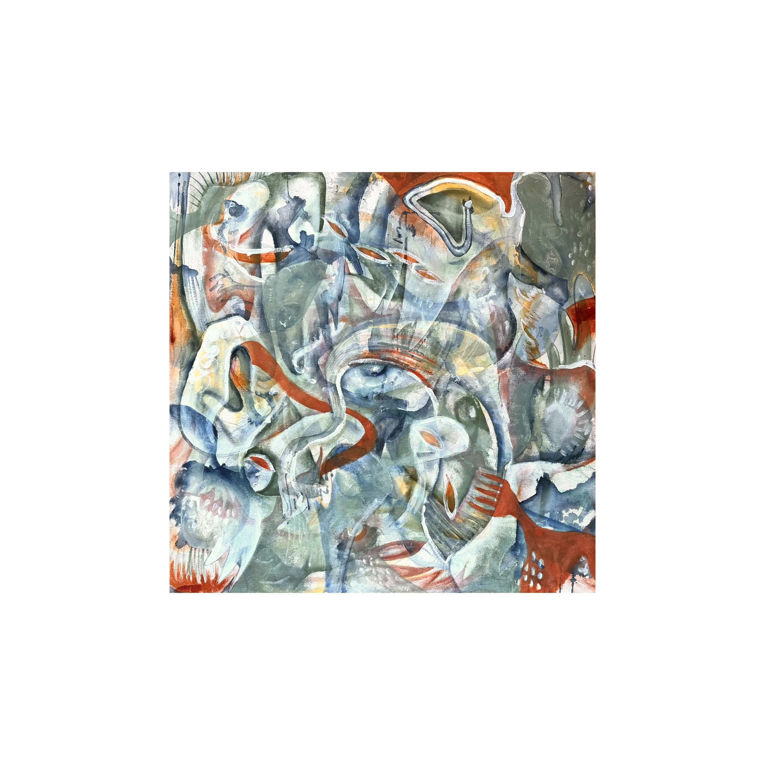 SK, acrylic on raw canvas, 34 in x 34 in, 2025 (comission)