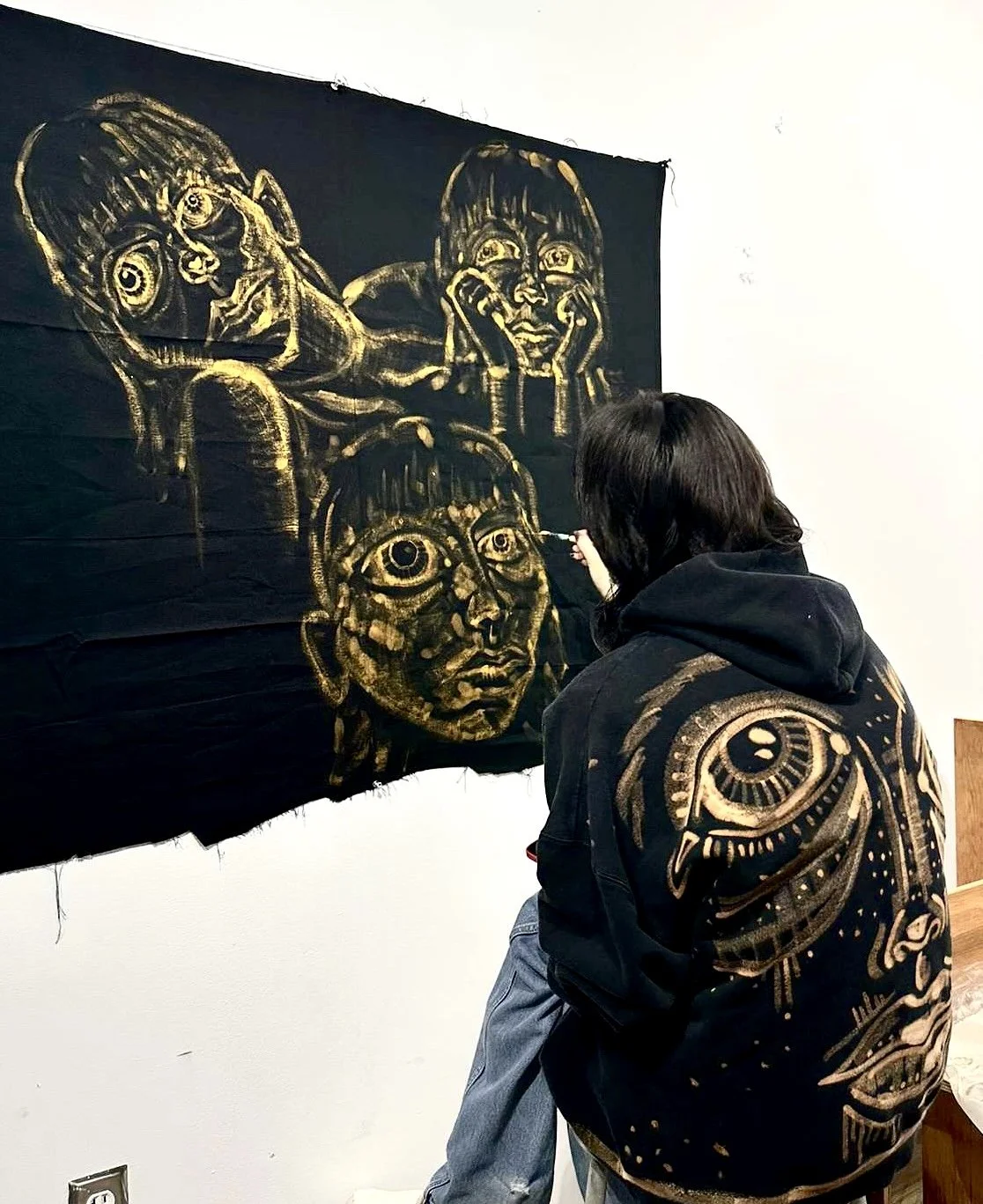 THR, bleach on cotton, 2023