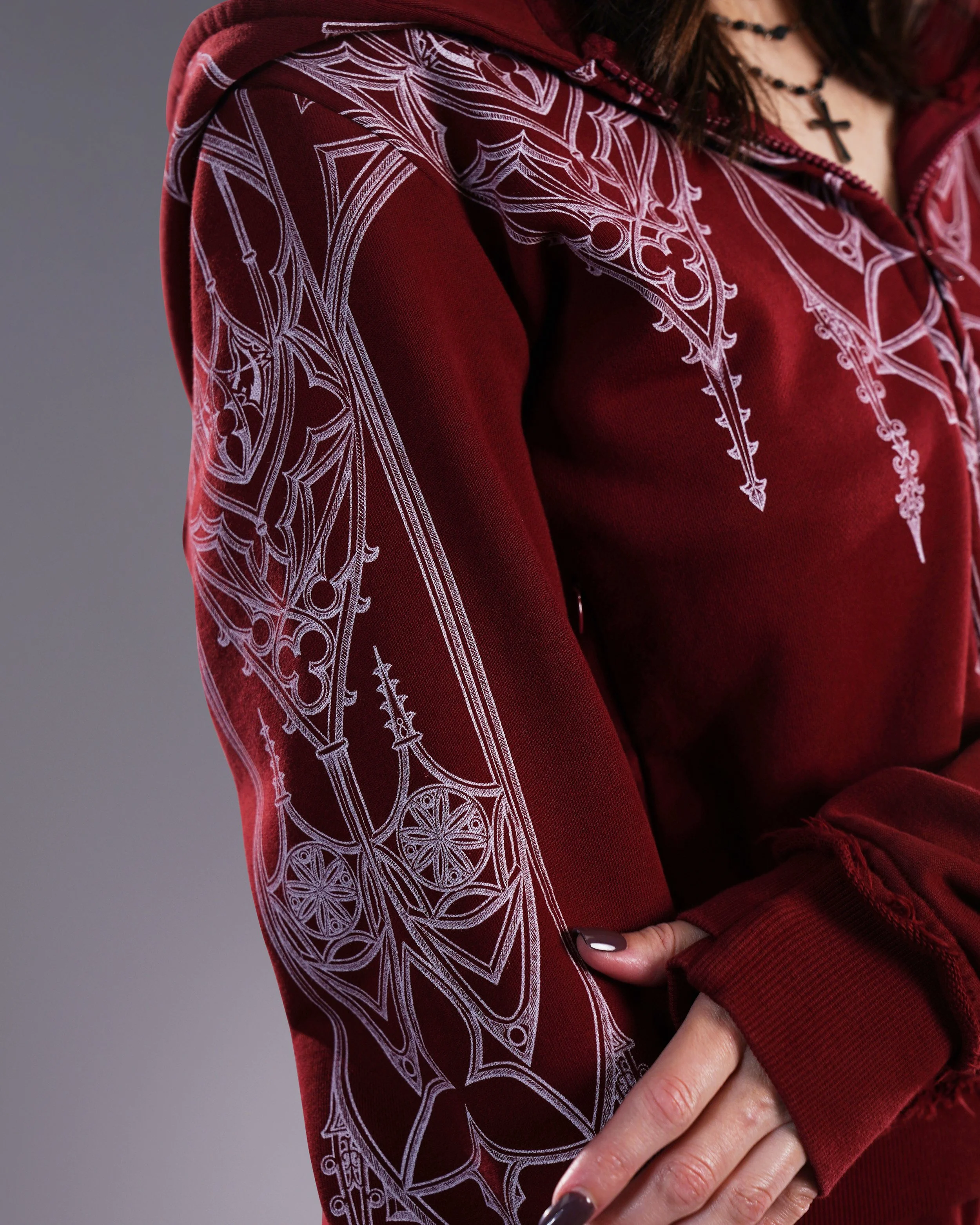 Artamiz Crimson Spire Burgundy Zip Up Hoodie Romantic Goth (10).jpg
