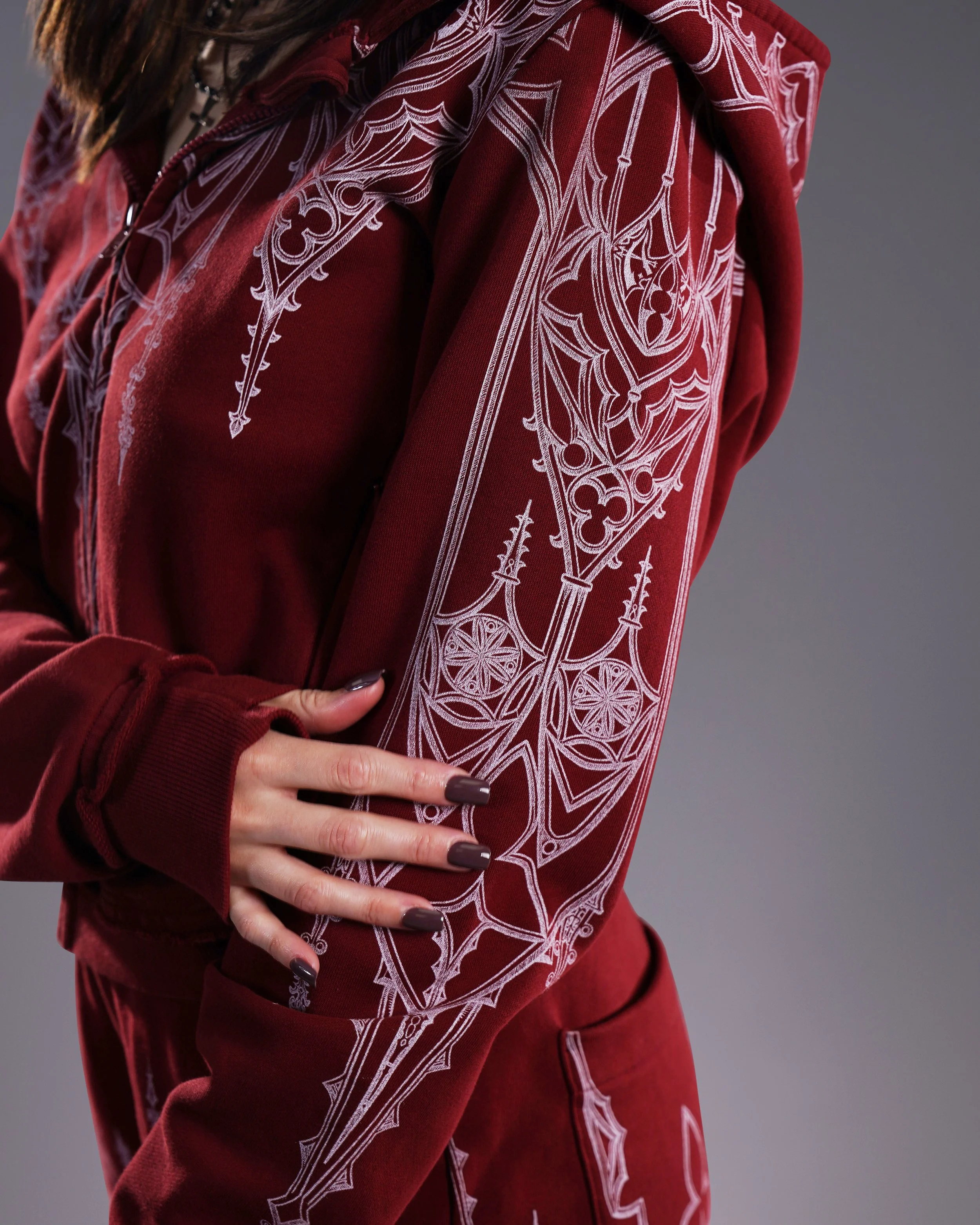 Artamiz Crimson Spire Burgundy Zip Up Hoodie Romantic Goth (12).jpg