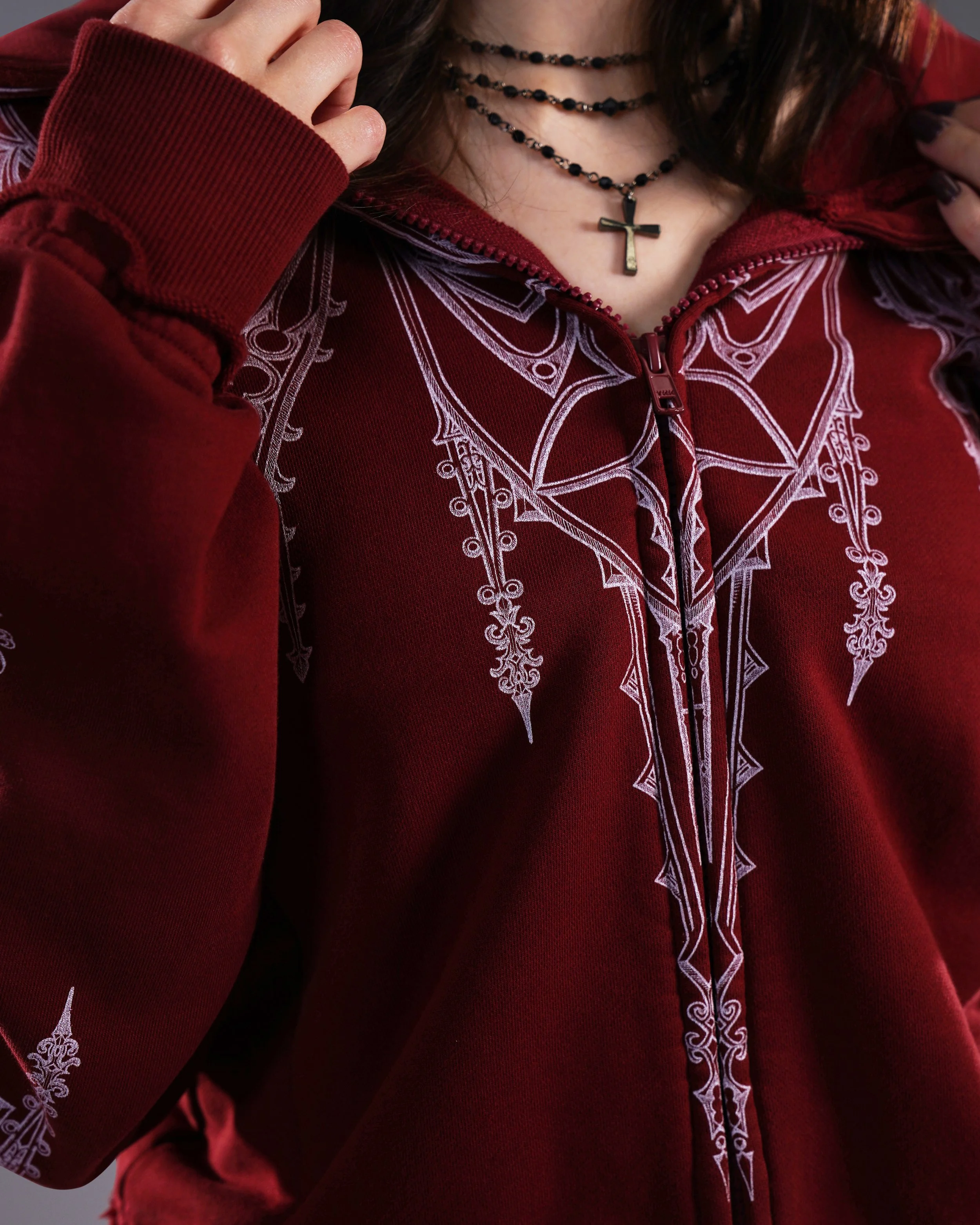 Artamiz Crimson Spire Burgundy Zip Up Hoodie Romantic Goth (9).jpg