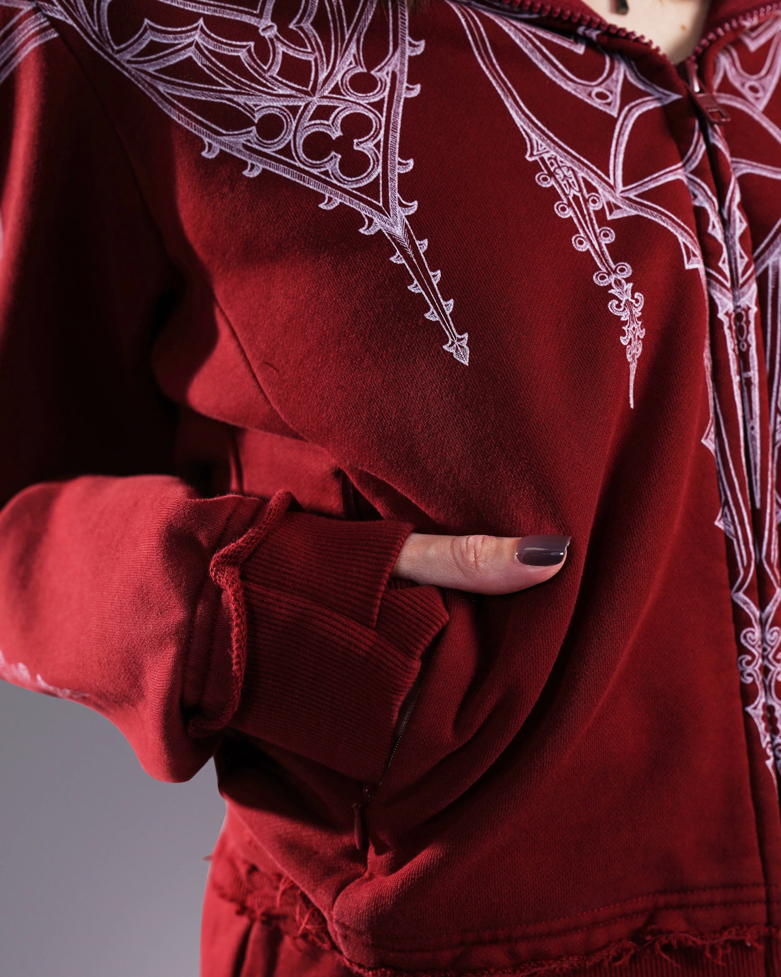 Artamiz Crimson Spire Burgundy Zip Up Hoodie Romantic Goth (15).jpg