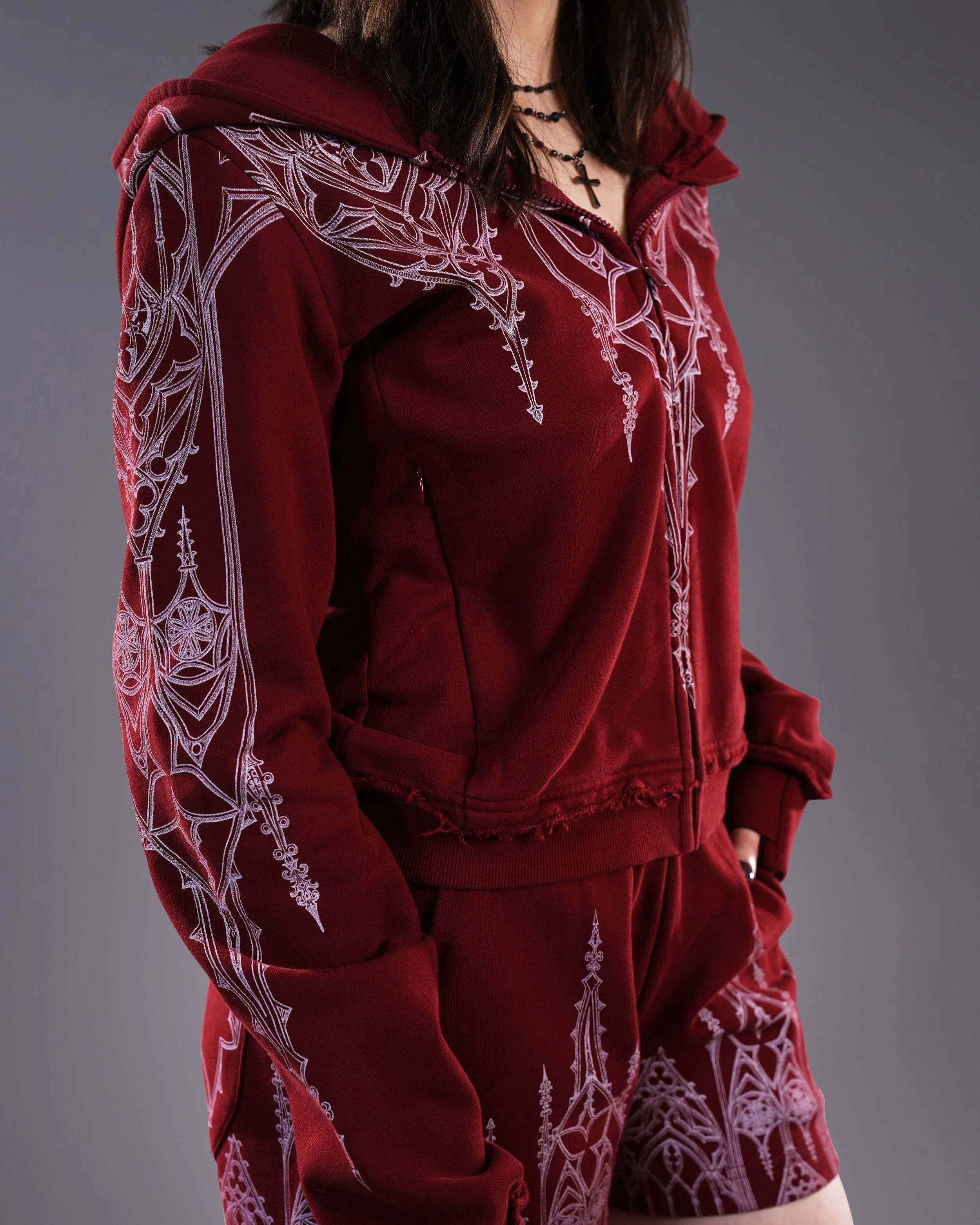 Artamiz Crimson Spire Burgundy Zip Up Hoodie Romantic Goth (11).jpg