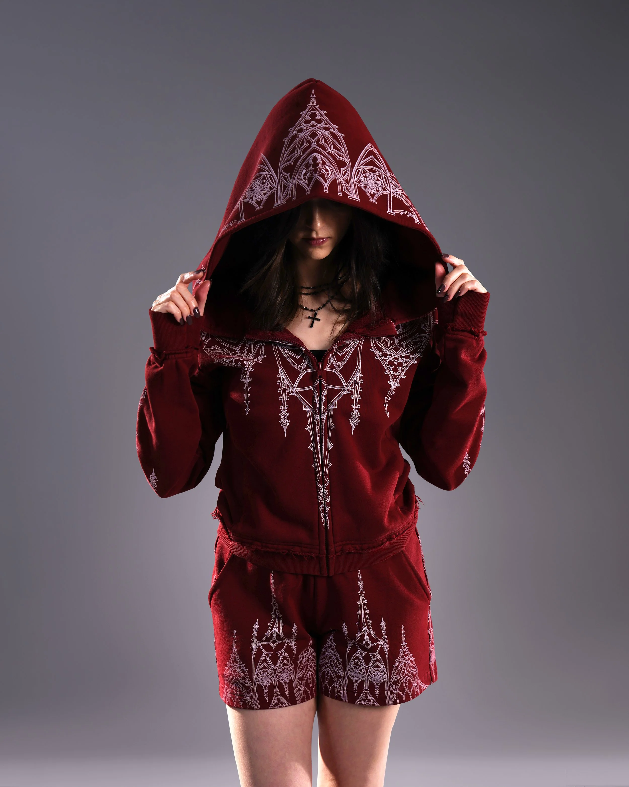 Artamiz Crimson Spire Burgundy Zip Up Hoodie Romantic Goth (20).jpg