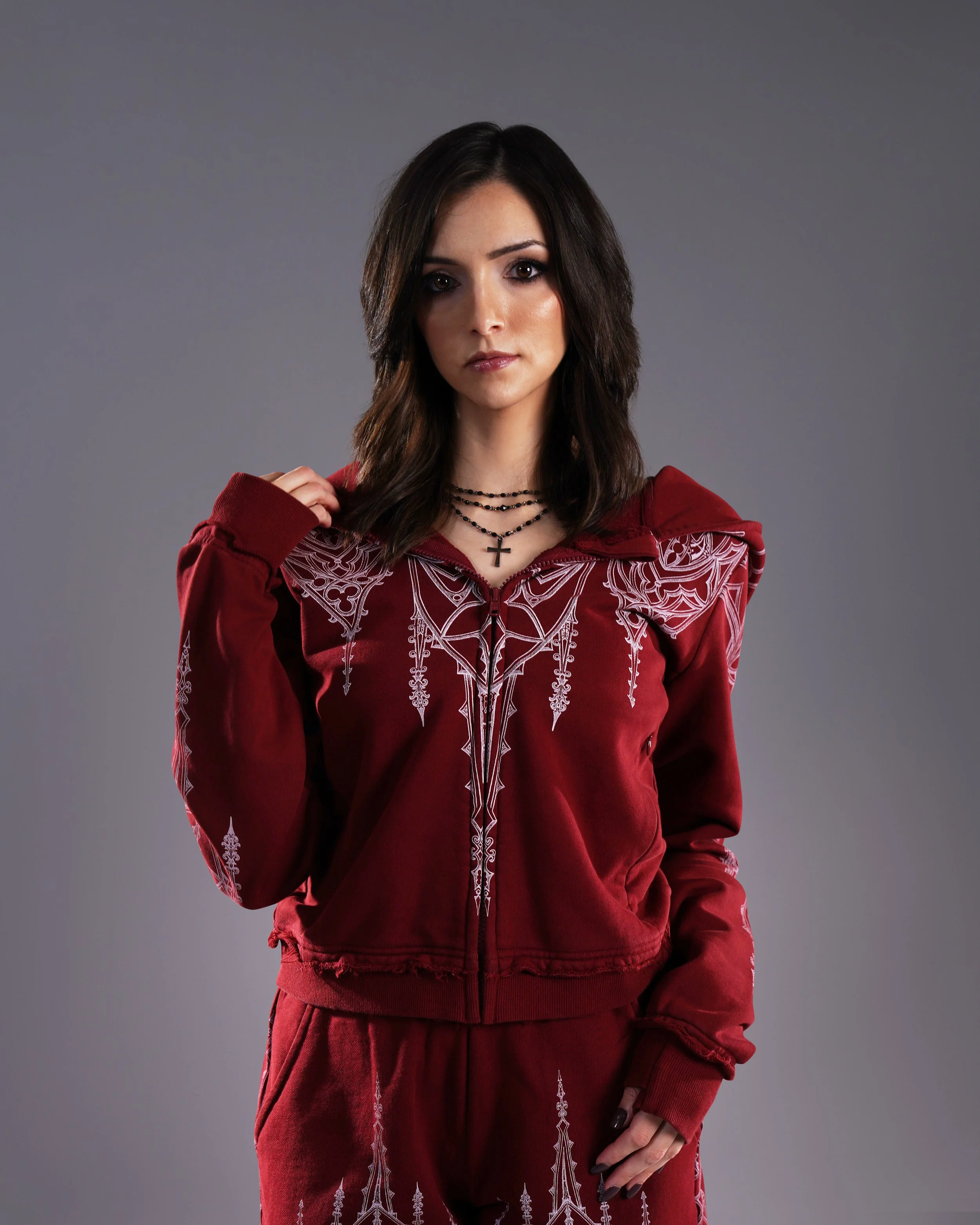 Artamiz Crimson Spire Burgundy Zip Up Hoodie Romantic Goth (8).jpg
