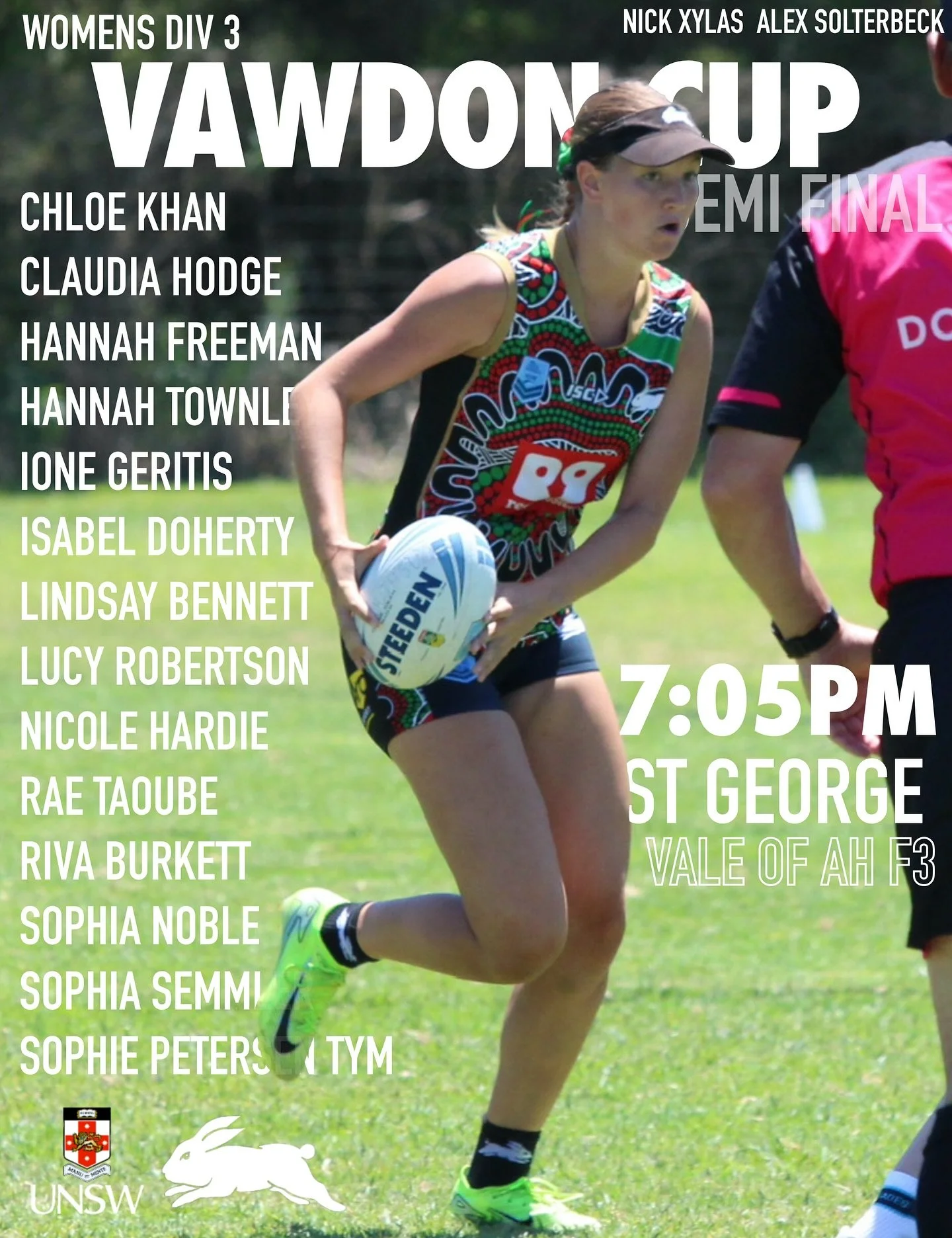 HAPPY TEAM LIST THURSDAY!! 
Here’s where you can find both our Div 3 teams tomorrow night across Sydney 😎 
Aren’t we lucky that it’s timed out so that we can get to BOTH games?! How GOOD is FINALS FOOTY!! 
#gorabbitohs 
💚❤️🐇