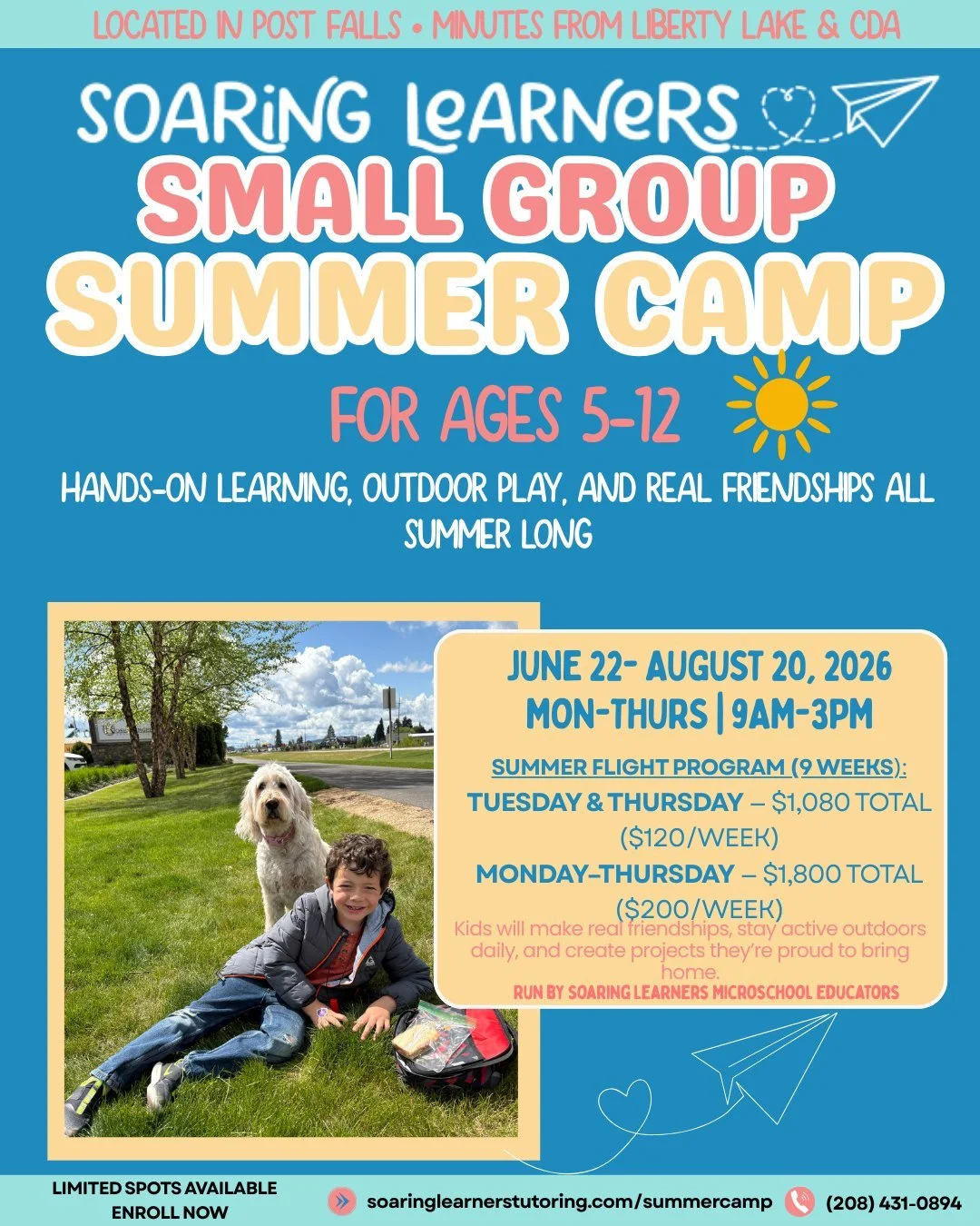 Introducing the 2026 Soaring Learners Summer Camp 🤸&zwj;♀️🌞

The Soaring Adventure Series is a 9-week summer program where kids explore, create, and build real friendships through hands-on activities and outdoor play.

Designed for children who don