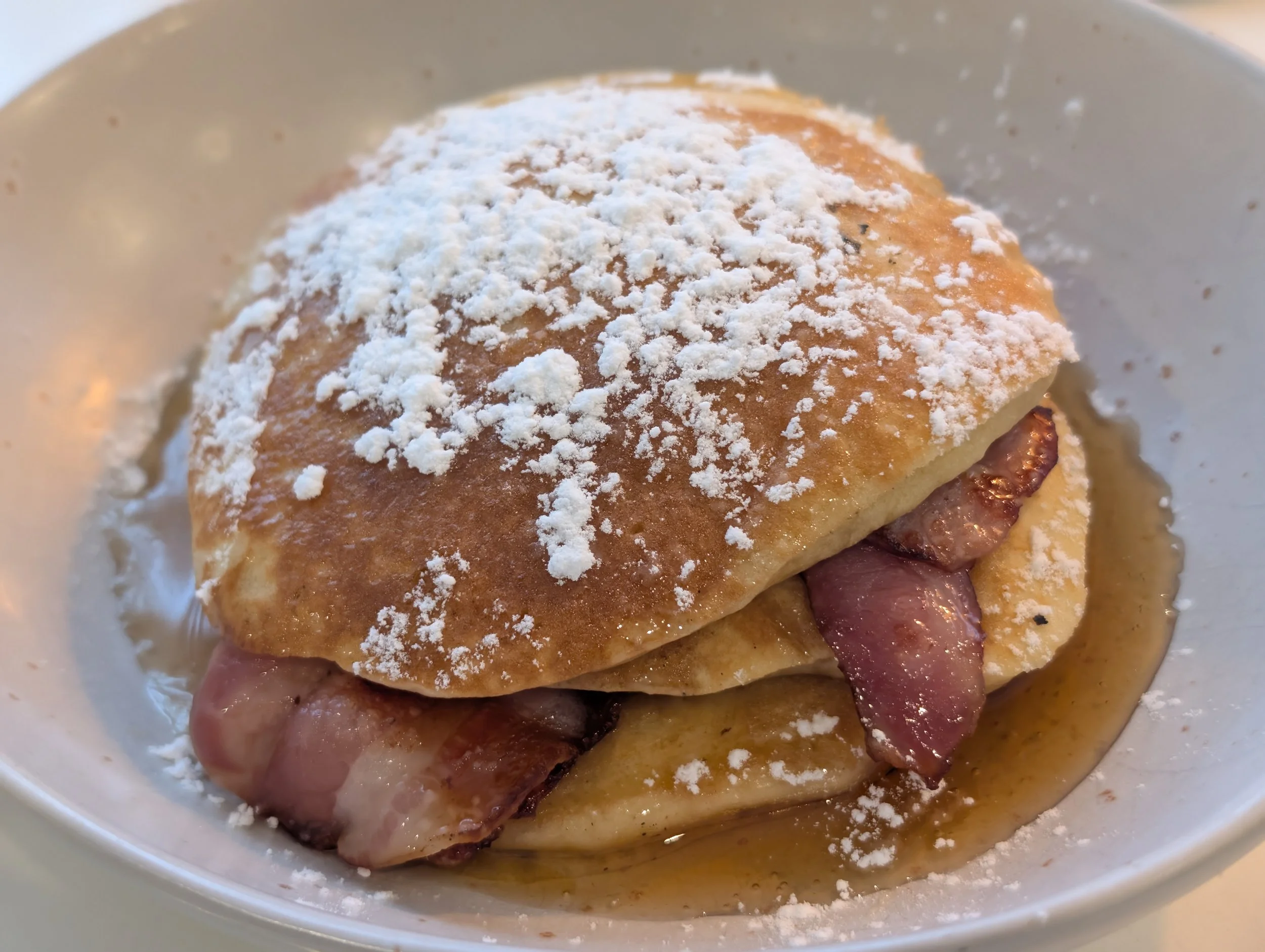 Breakfast: pancakes with bacon (Mike)