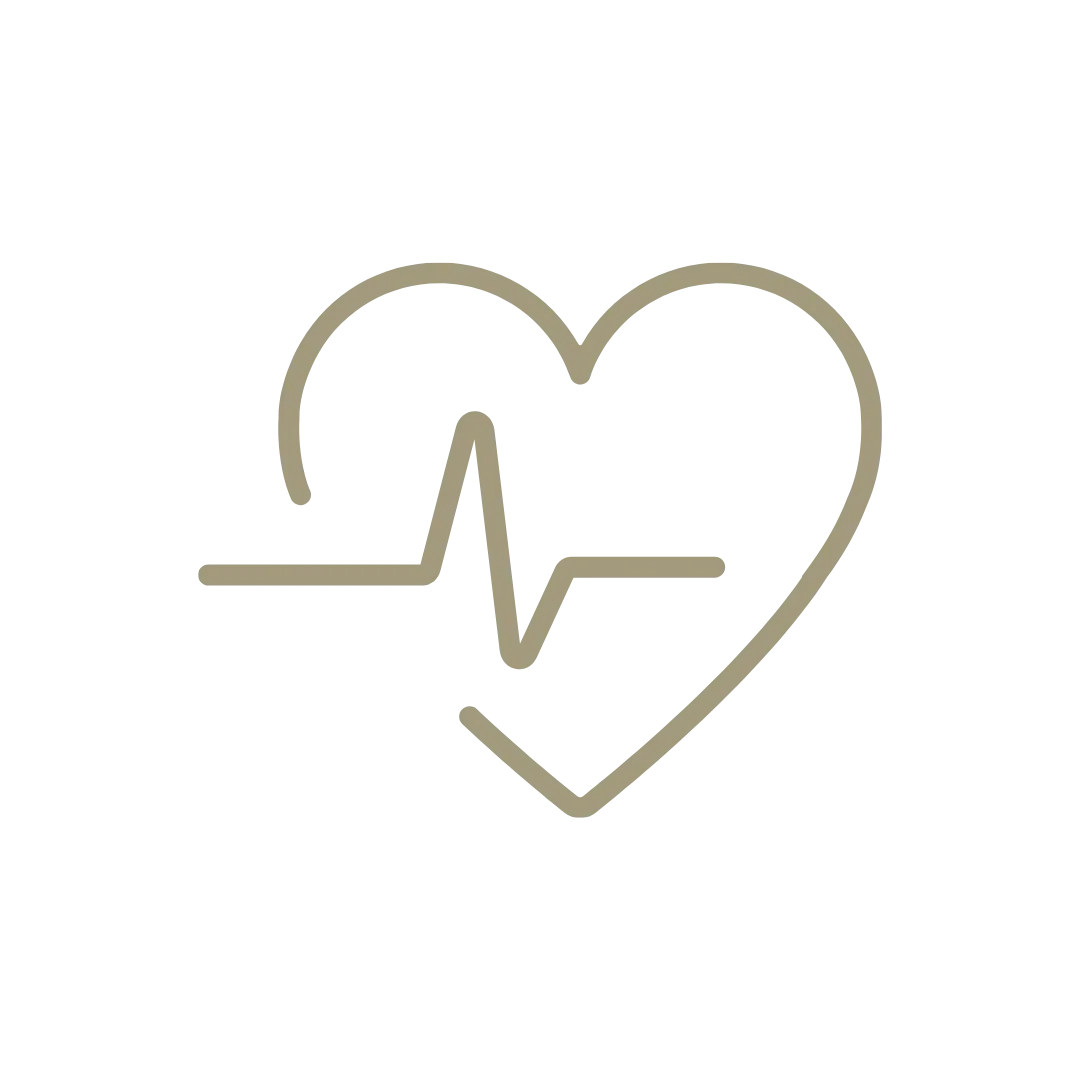 A heart-shaped outline with a stylized EKG line crossing through the middle.