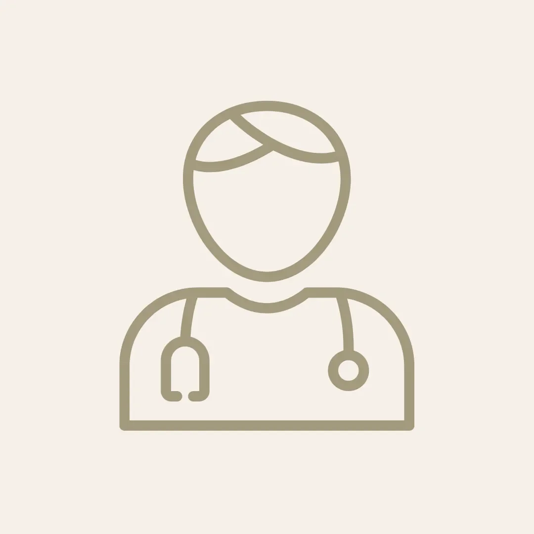 Line drawing of a medical doctor with a stethoscope around the neck.