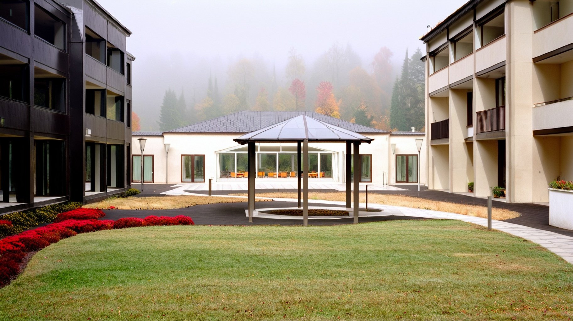 Rendering of Exterior view from back courtyard with gazebo to main main building. #marriott #marriotthotels #marriottbonvoy #marriottcourtyard
