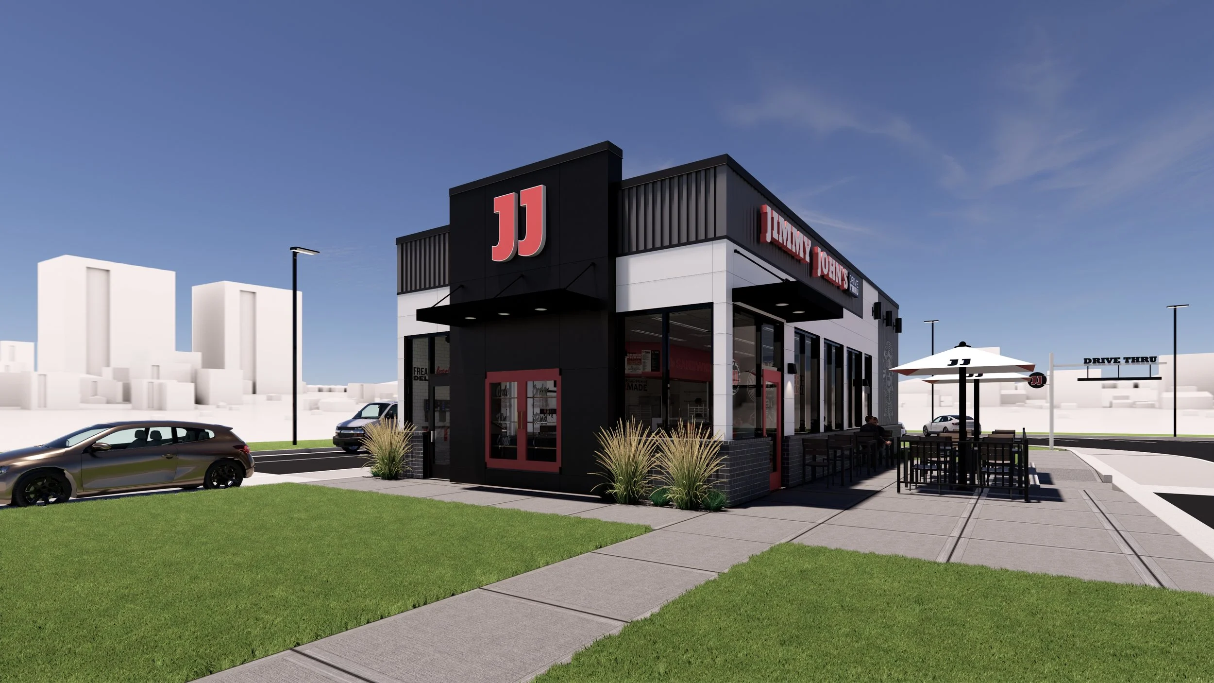 Northeast eye level view of front of #jimmyjohns building