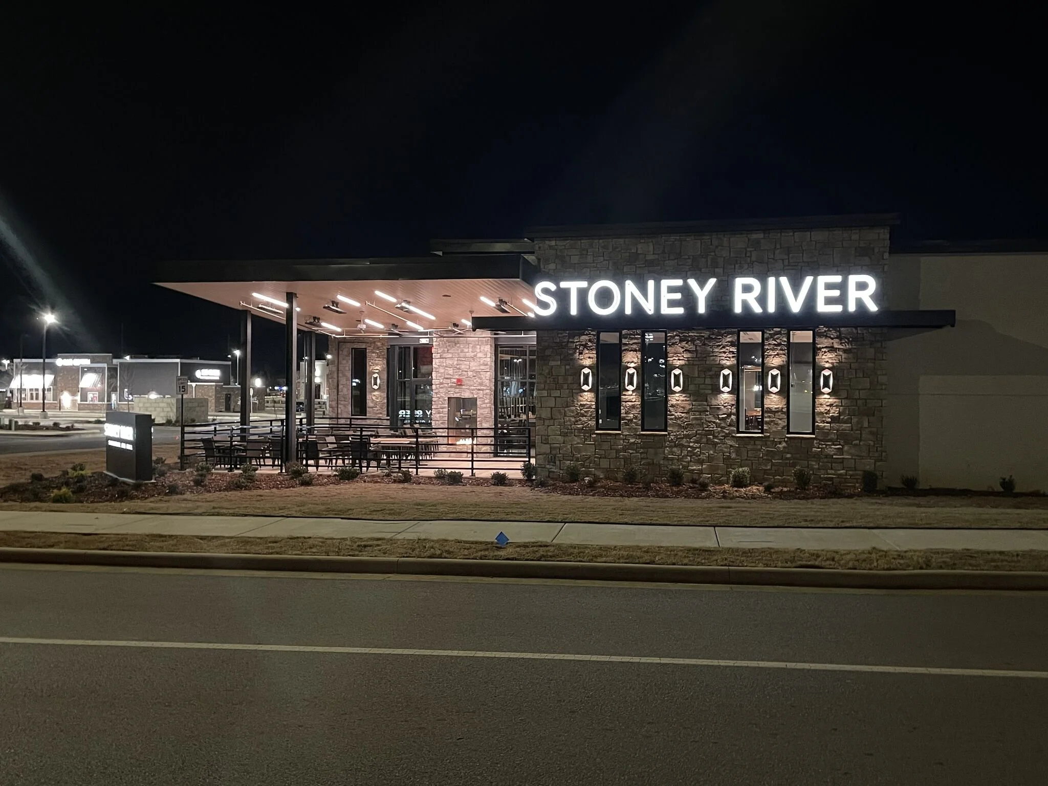 Exterior street night time view #stoneyriver