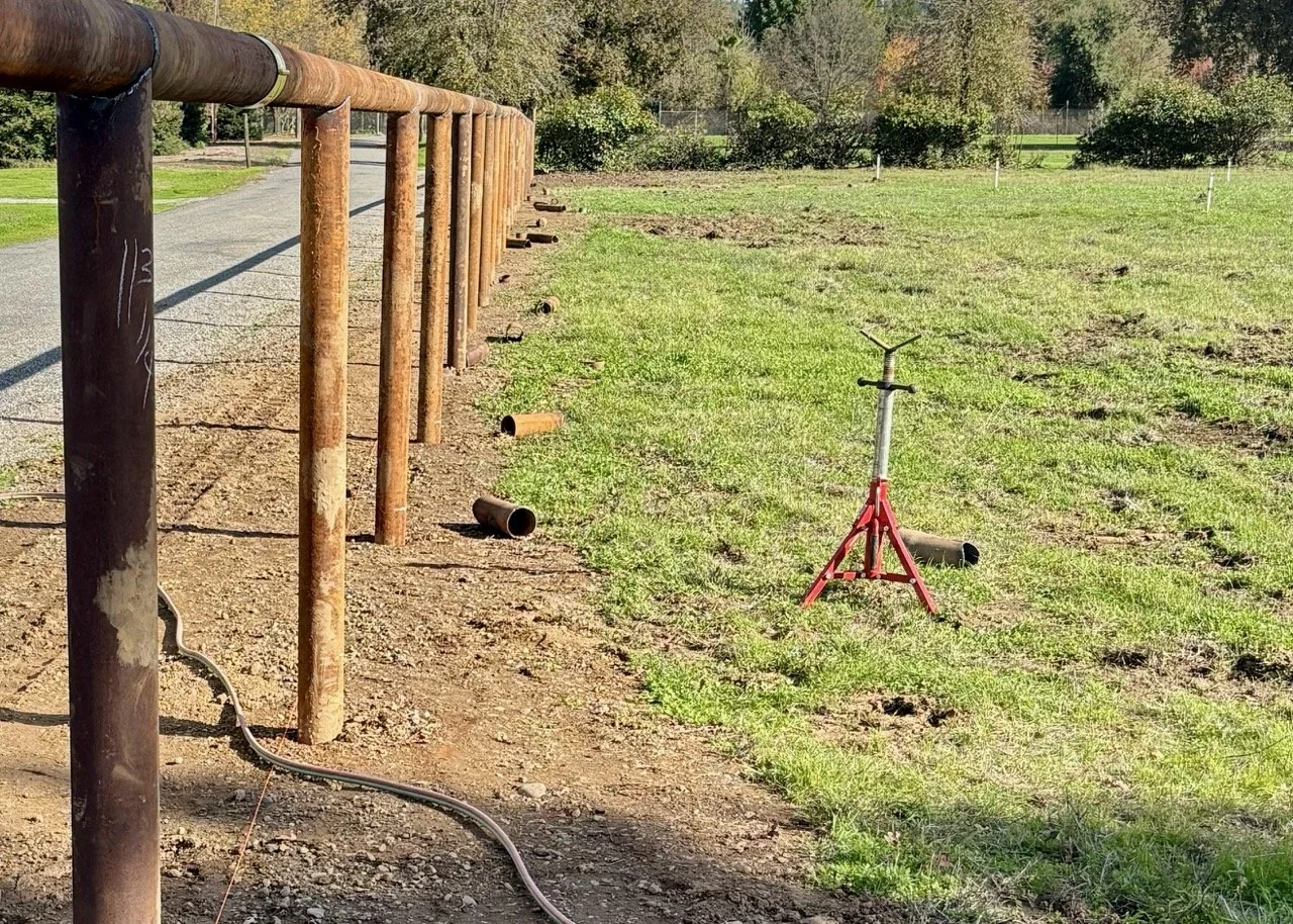 4.5" Pipe Fence Install in Palo Cedro, CA (2/7)