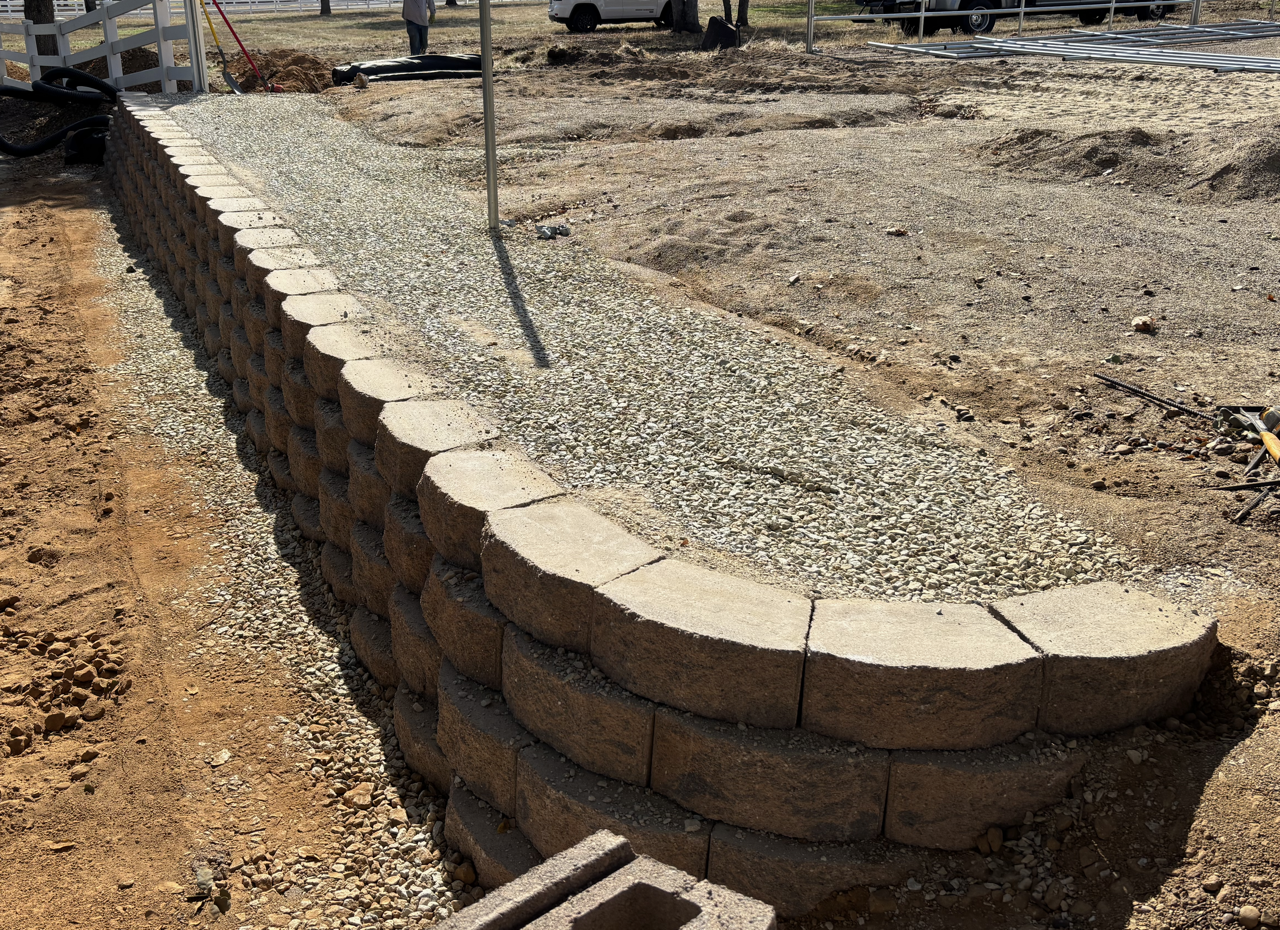 Horse Arena Erosion Repair with Block Retaining Wall in Palo Cedro, CA