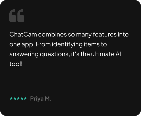 ChatCam combines so many features into one app. From identifying items to answering questions, it's the ultimate AI tool!